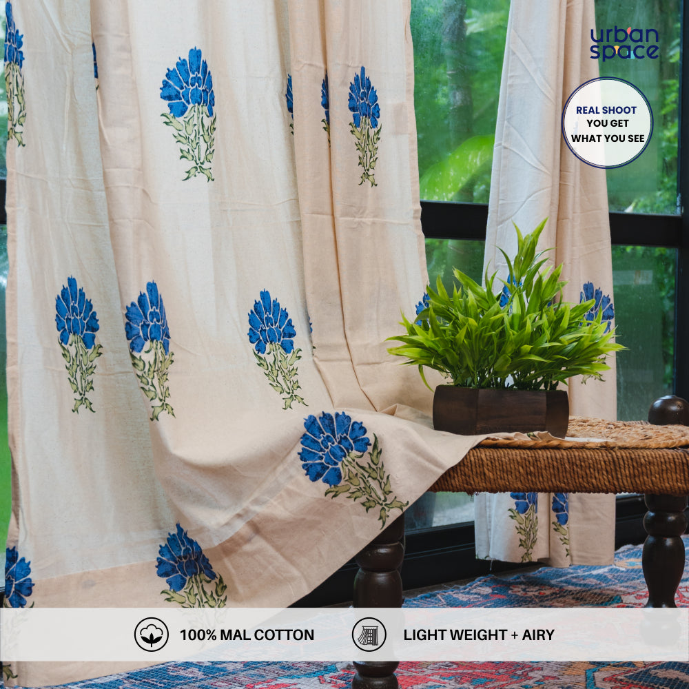 Urban Space -Home Furnishing Store 100% Cotton Room Darkening Curtains, Pack of 2 - Marigold Blue - view 2