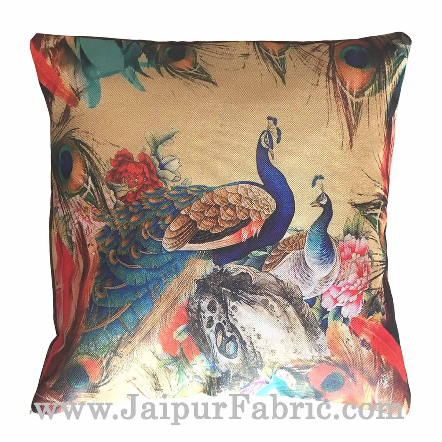 JaipurFabric® Jute Cushion Cover Digital Peacocks