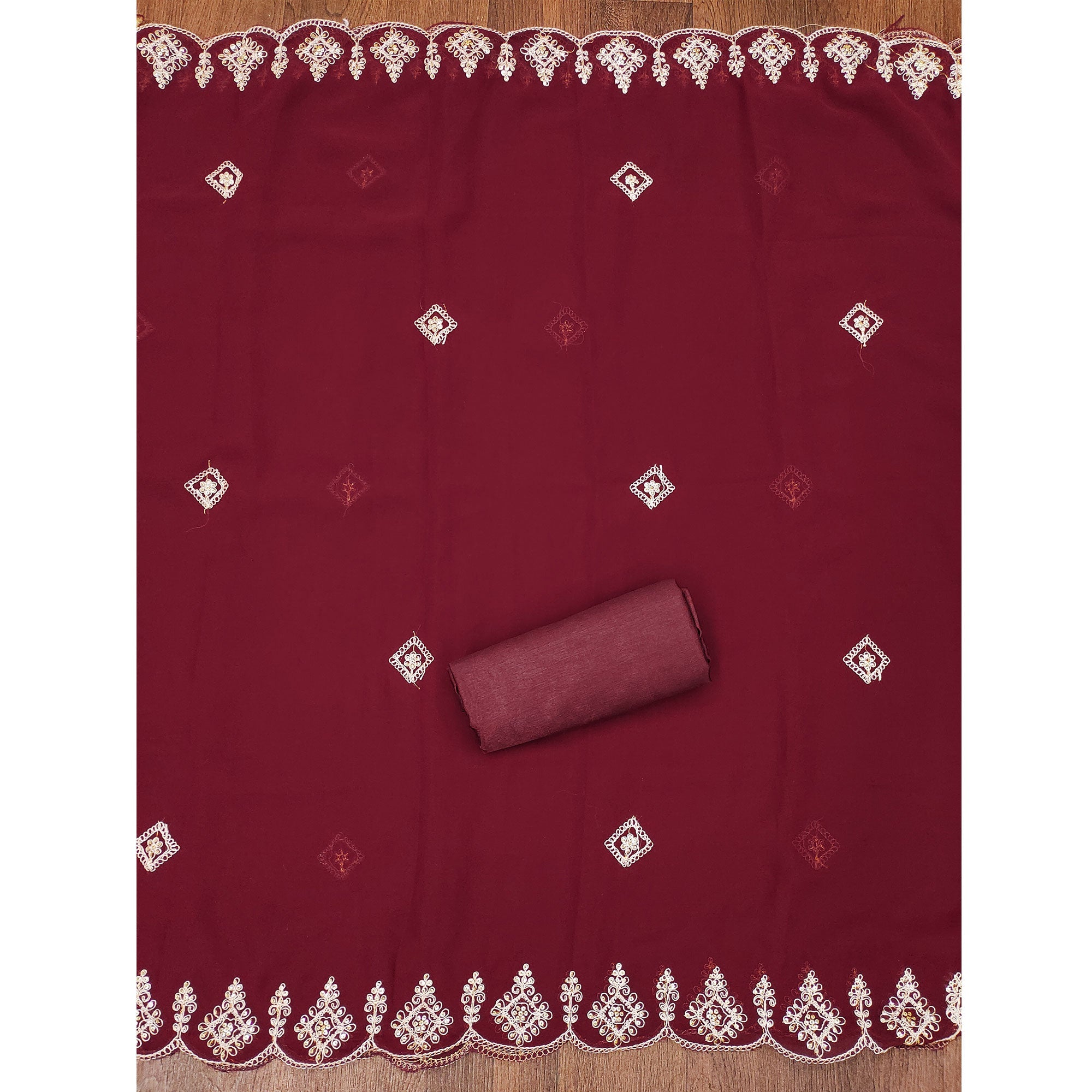 Peachmode Maroon Sequins Embroidered Georgette Dress Material - view 5