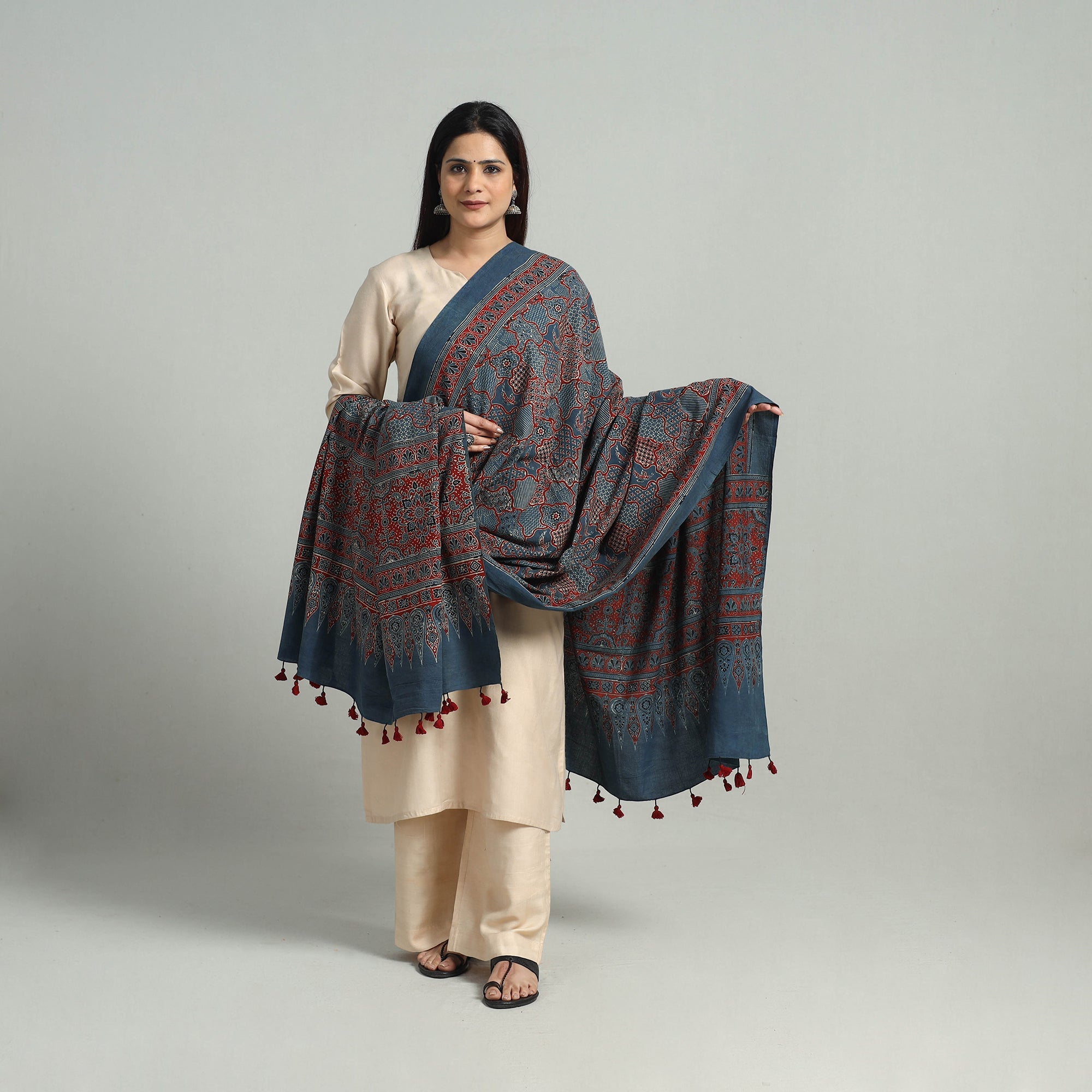 AJRAKH BY SUFIYAN ISMAIL KHATRI Blue - Hand Block Printed Cotton Ajrakh Dupatta 26 - view 2