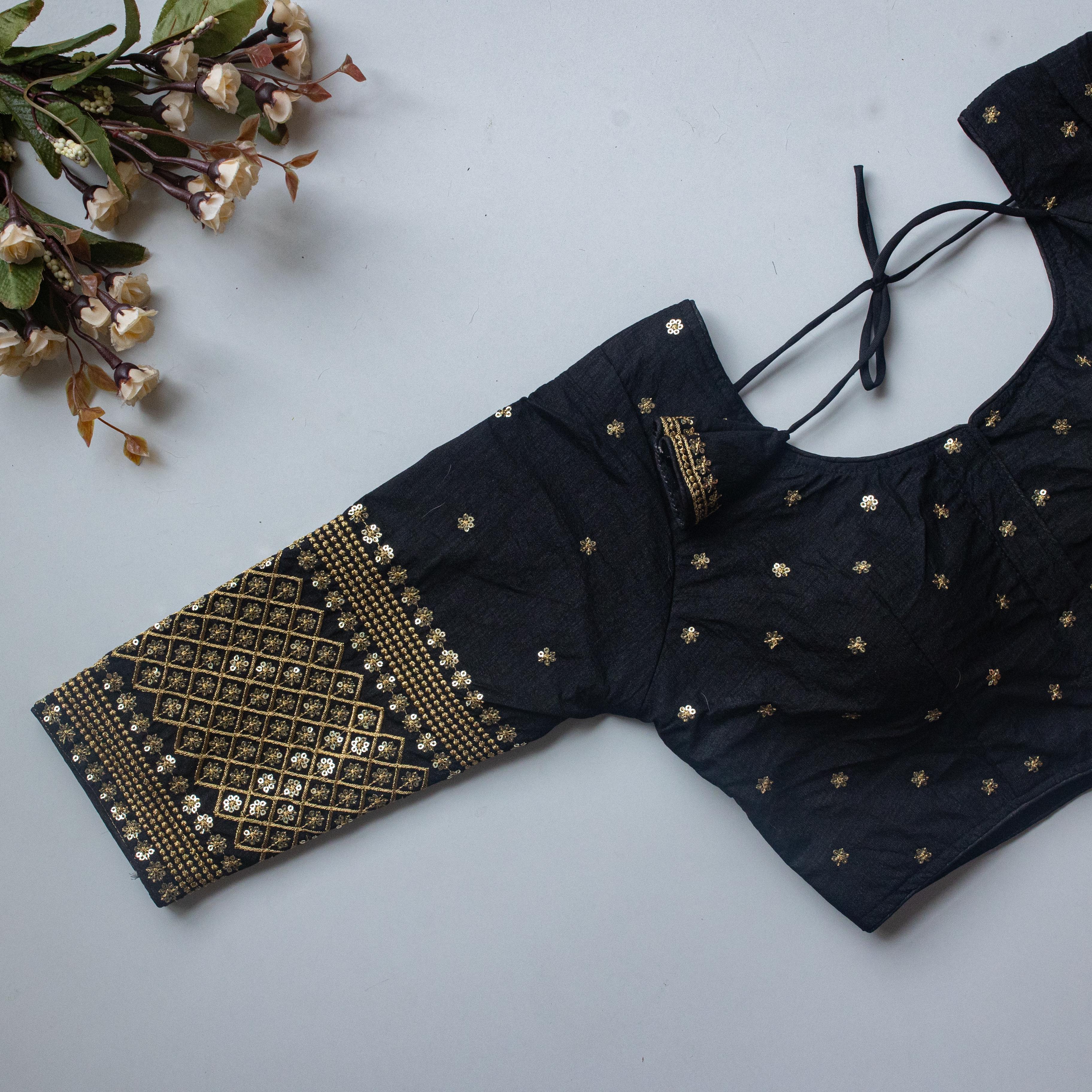 ClothsVilla Black Kashish Silk Blouse with Beautiful Embroidery and Sequined Touch