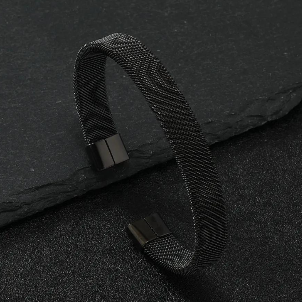Branta Black Plated Woven Stainless Steel Cuff Bracelet For Men - view 4