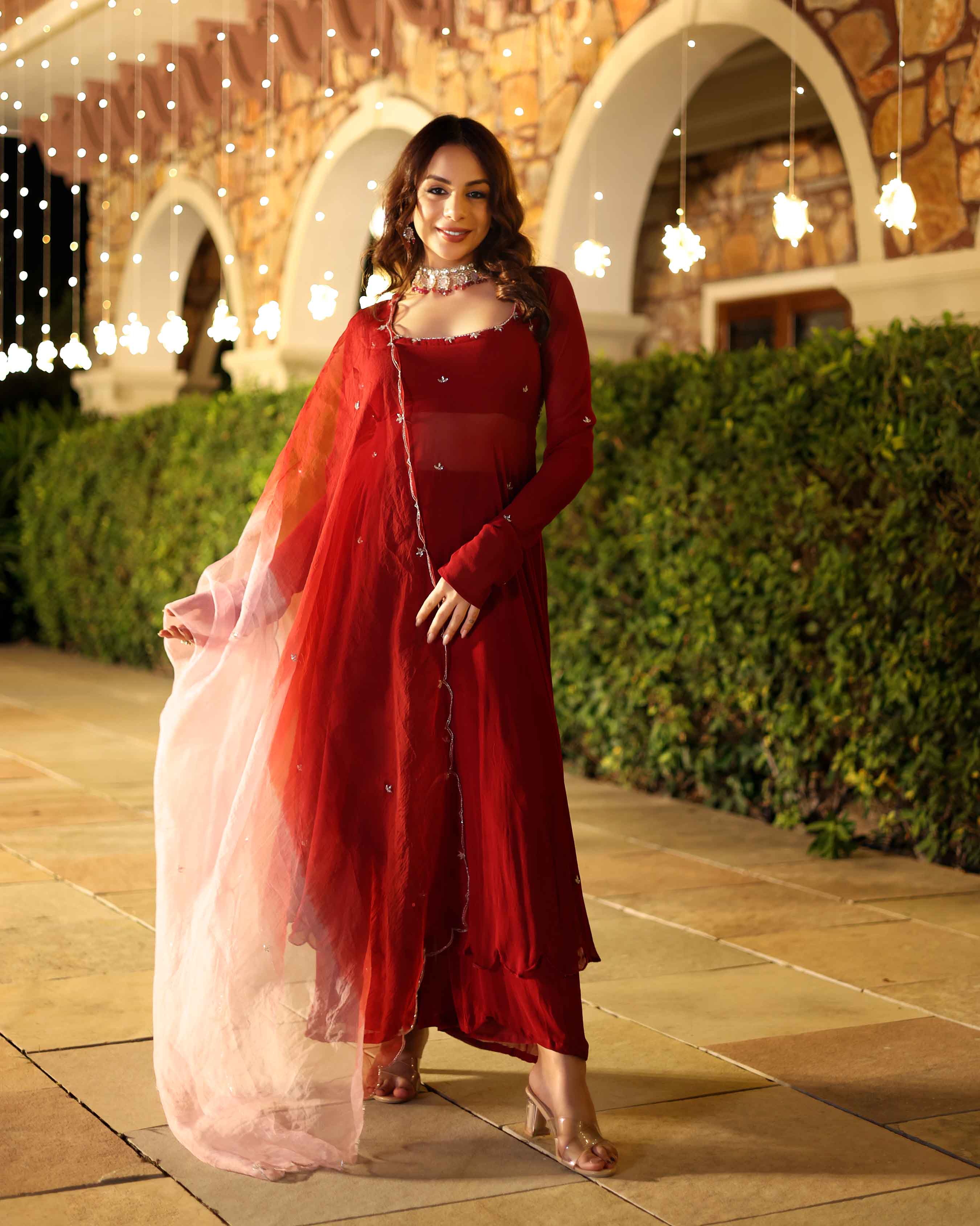Aachho Maroon Blush Embroidered Georgette Suit Set - view 2