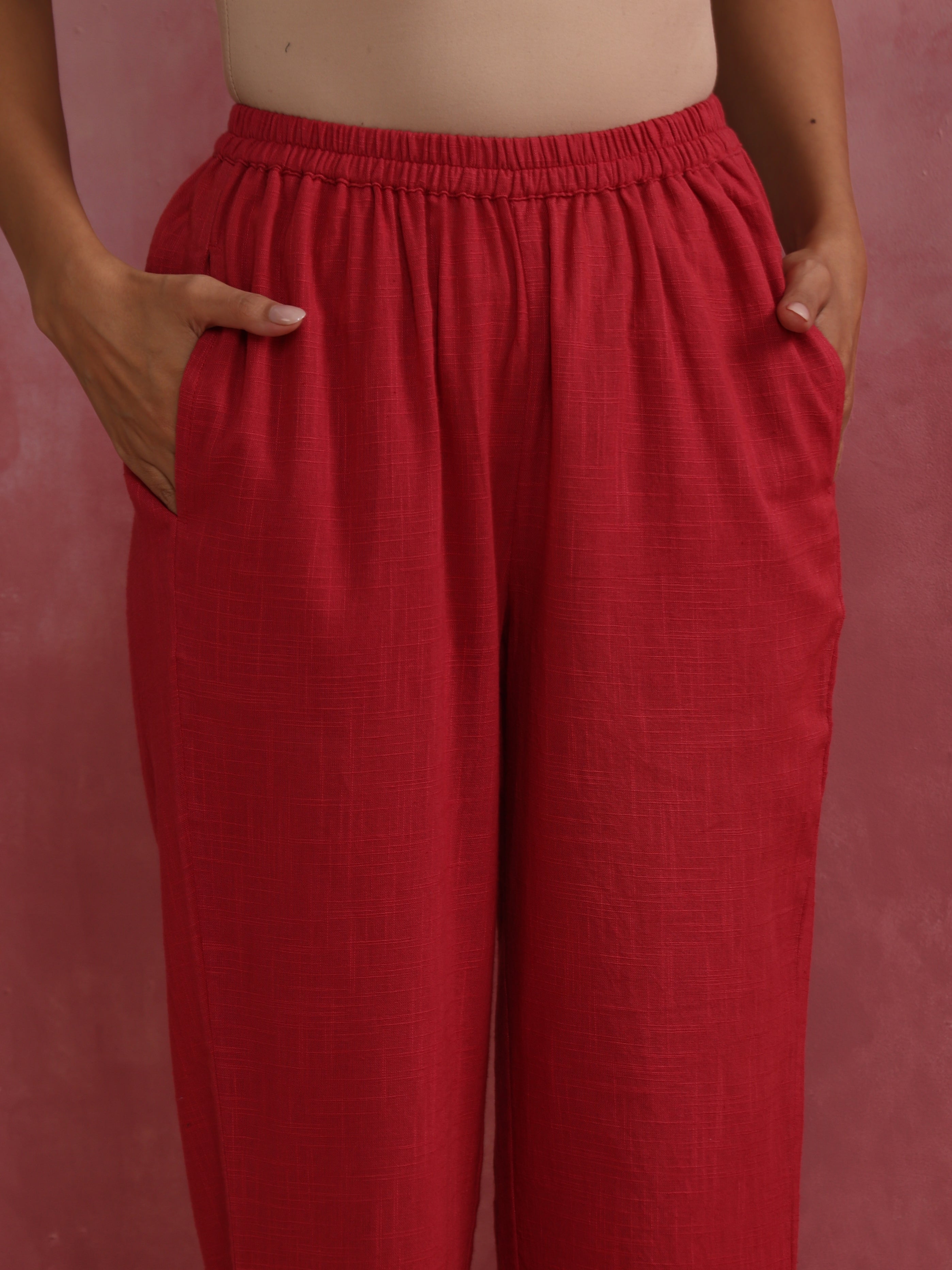 trueBrowns Red Straight Cotton Dobby Kurta Set - view 9