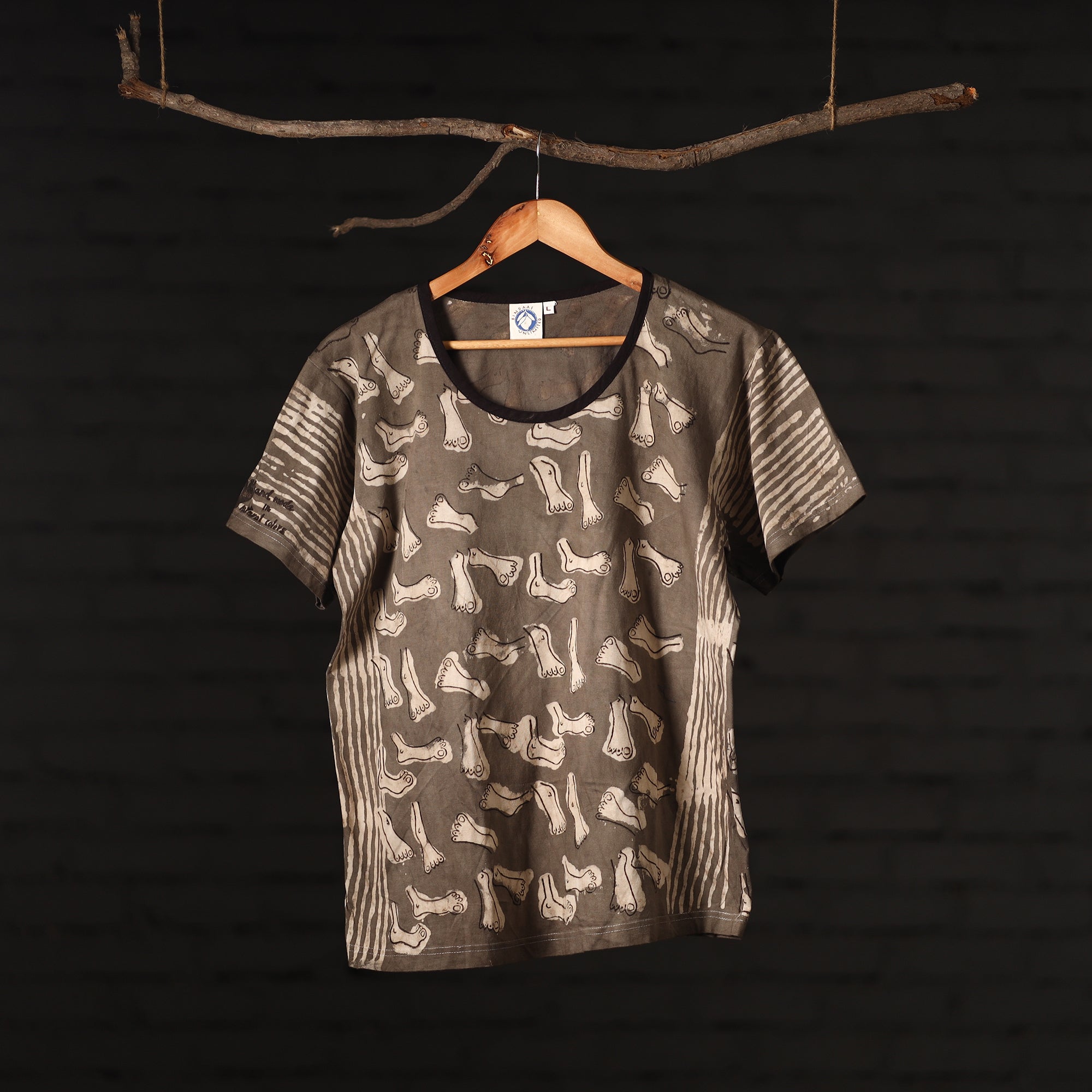 BINDAAS UNLIMITED Brown - Bindaas Natural Dyed Art Block Print Women Round Neck T-shirt in Cotton