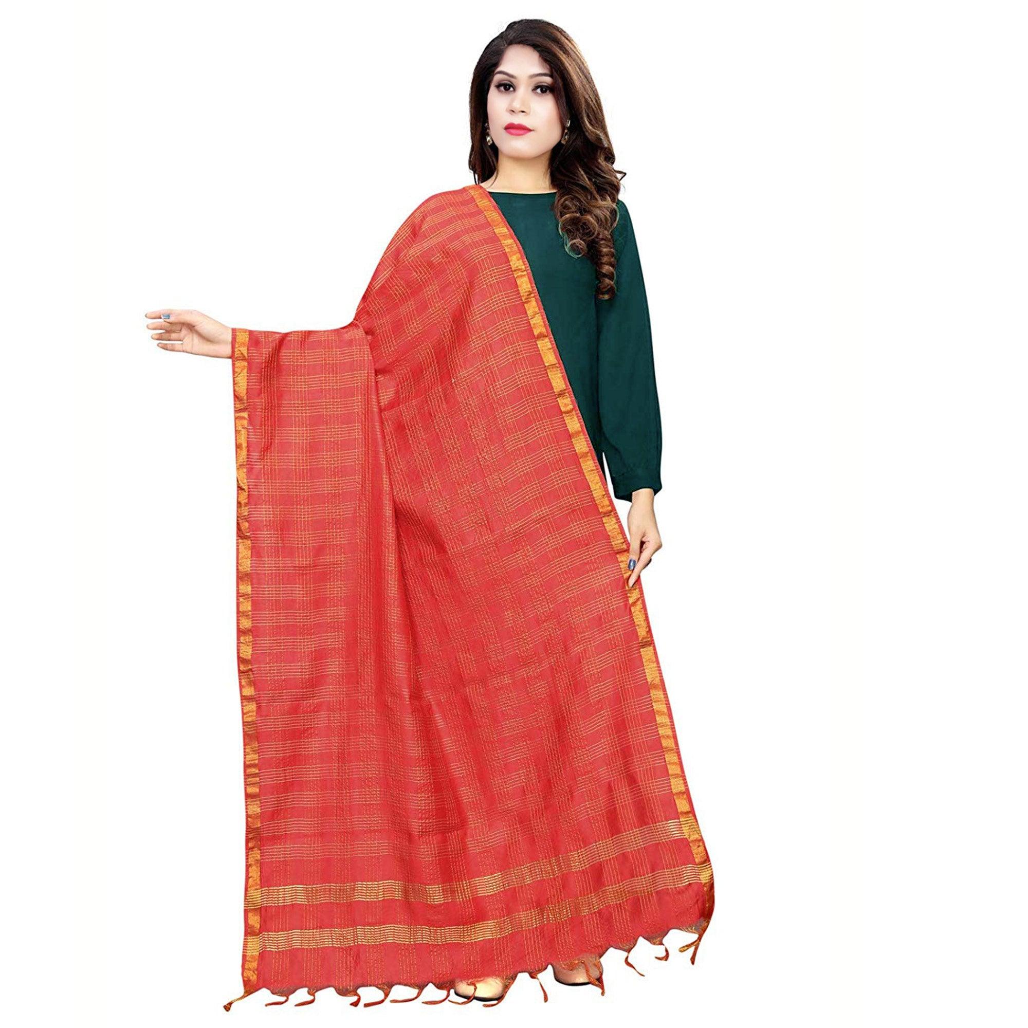 Peachmode Seller Charming Red Colored Festive Wear Cotton Silk Dupatta