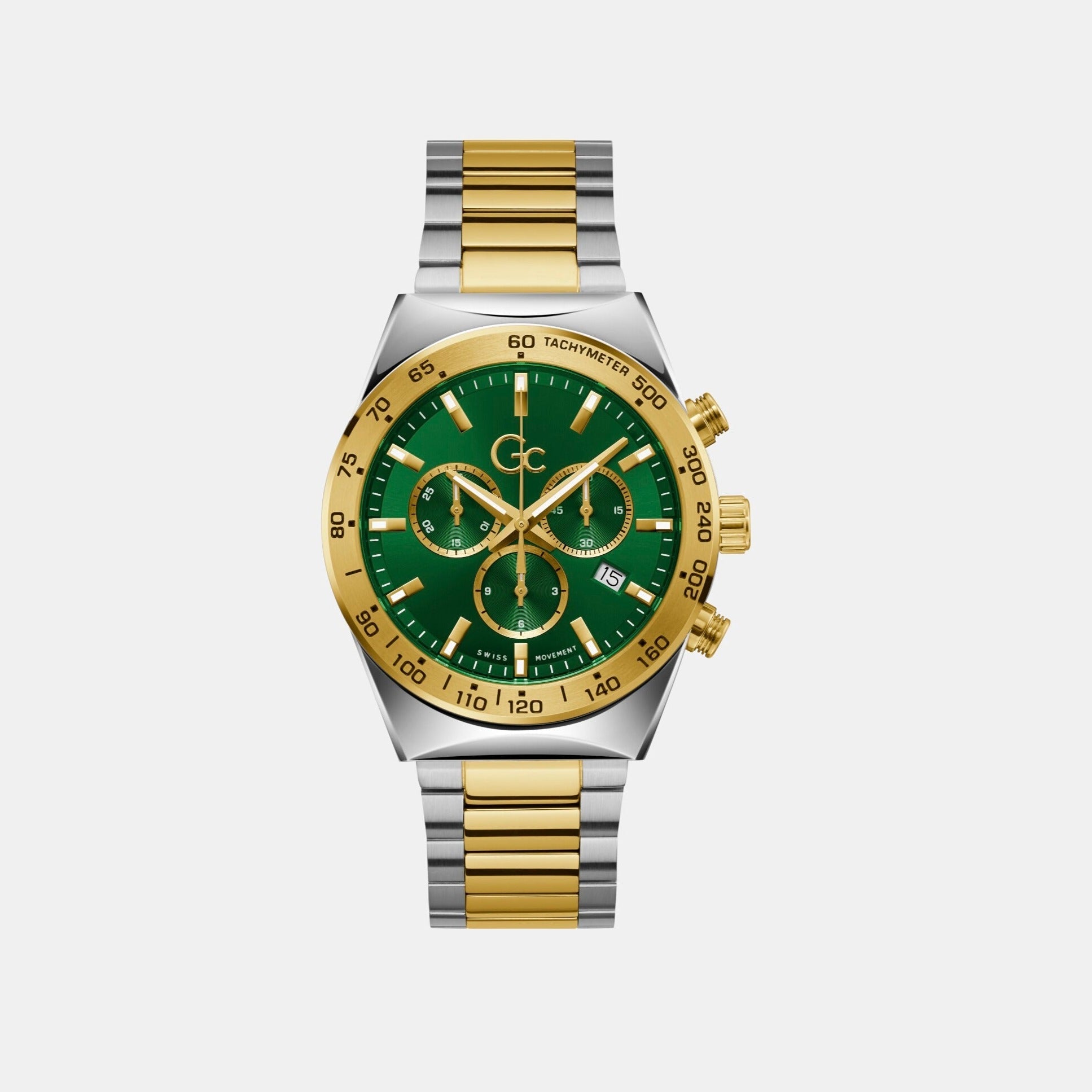 GC Clubhouse Chrono Men Quartz Green Dial Chronograph Stainless Steel Watch Z17001G9MF