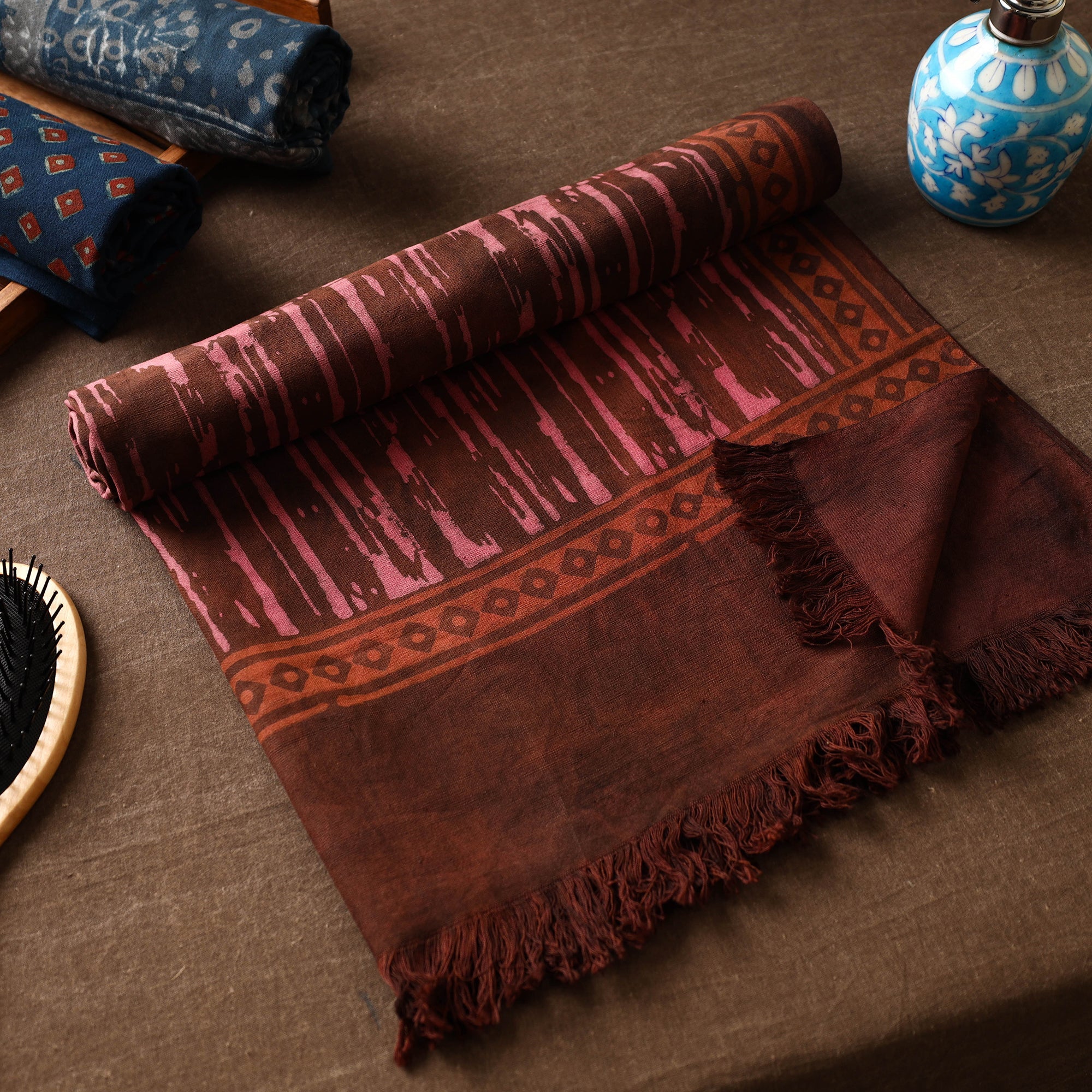 ITOKRI CRAFTS INITIATIVE Brown - Akola Block Printed Pure Handloom Cotton Towel
