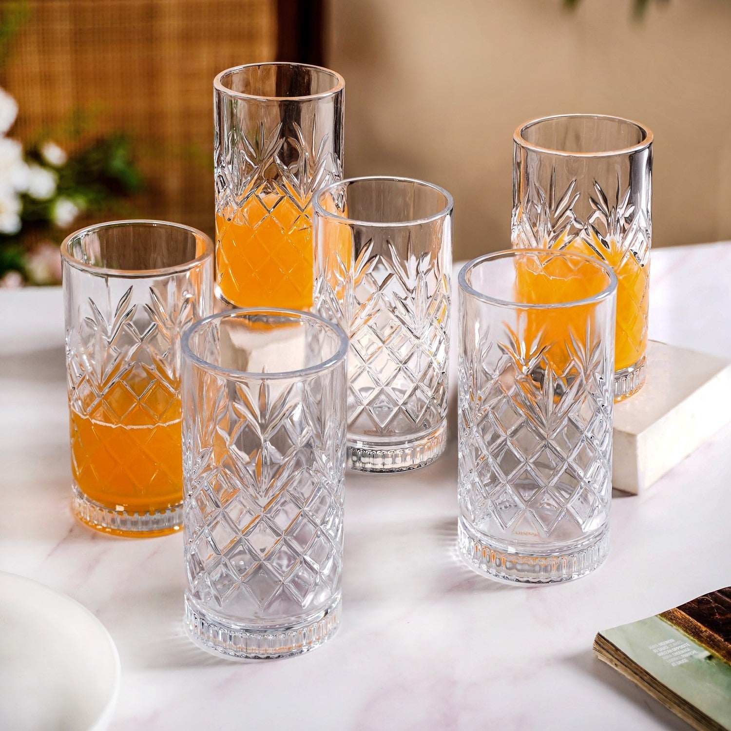 Nestasia Textured Glass Tall Tumblers Set Of 6 490ml