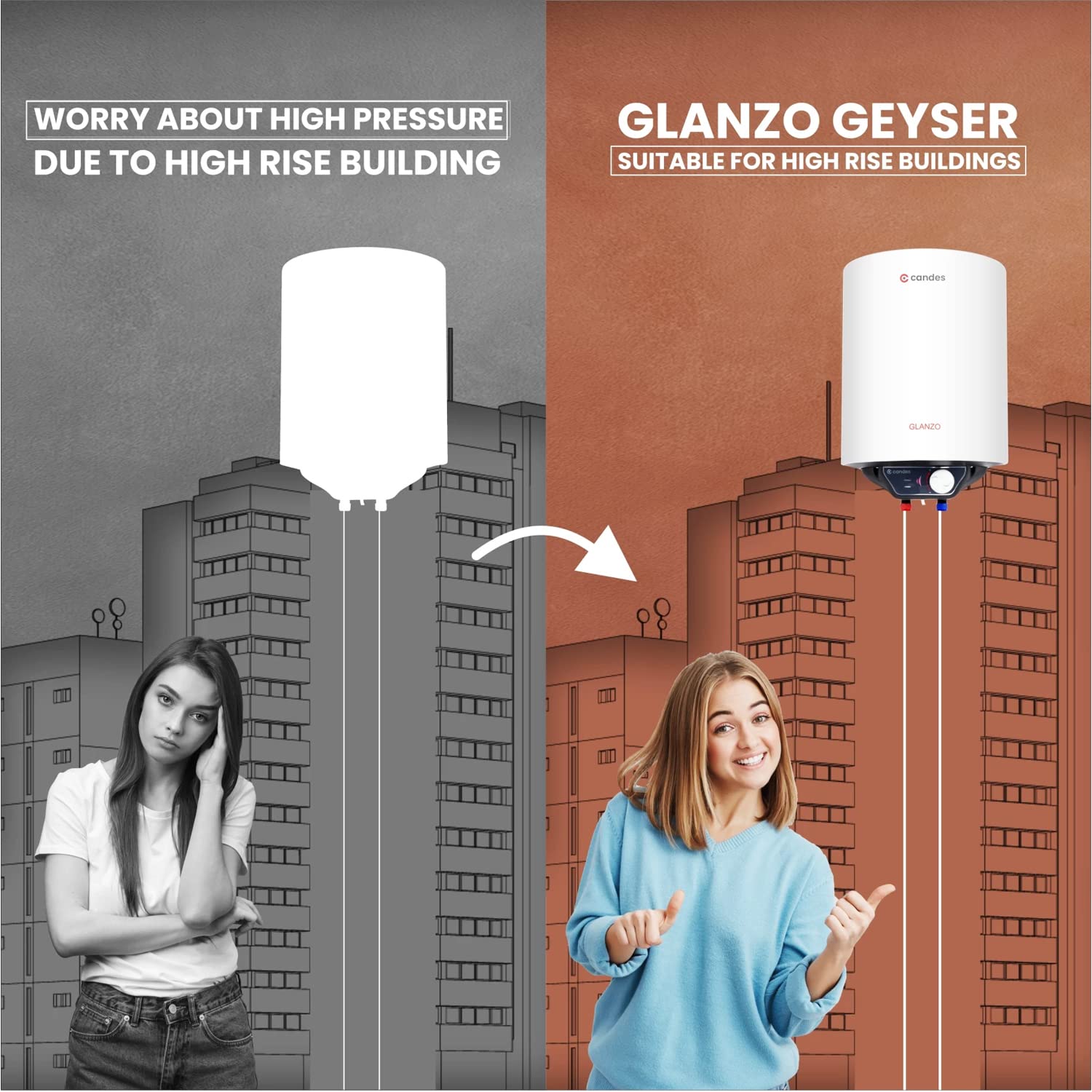 Candes 10 Litre Glanzo 5 Star Rated GlassLine Automatic Storage Electric Water Heater - 8 Bar Pressure with Installation Kit, Metal Body White - view 6