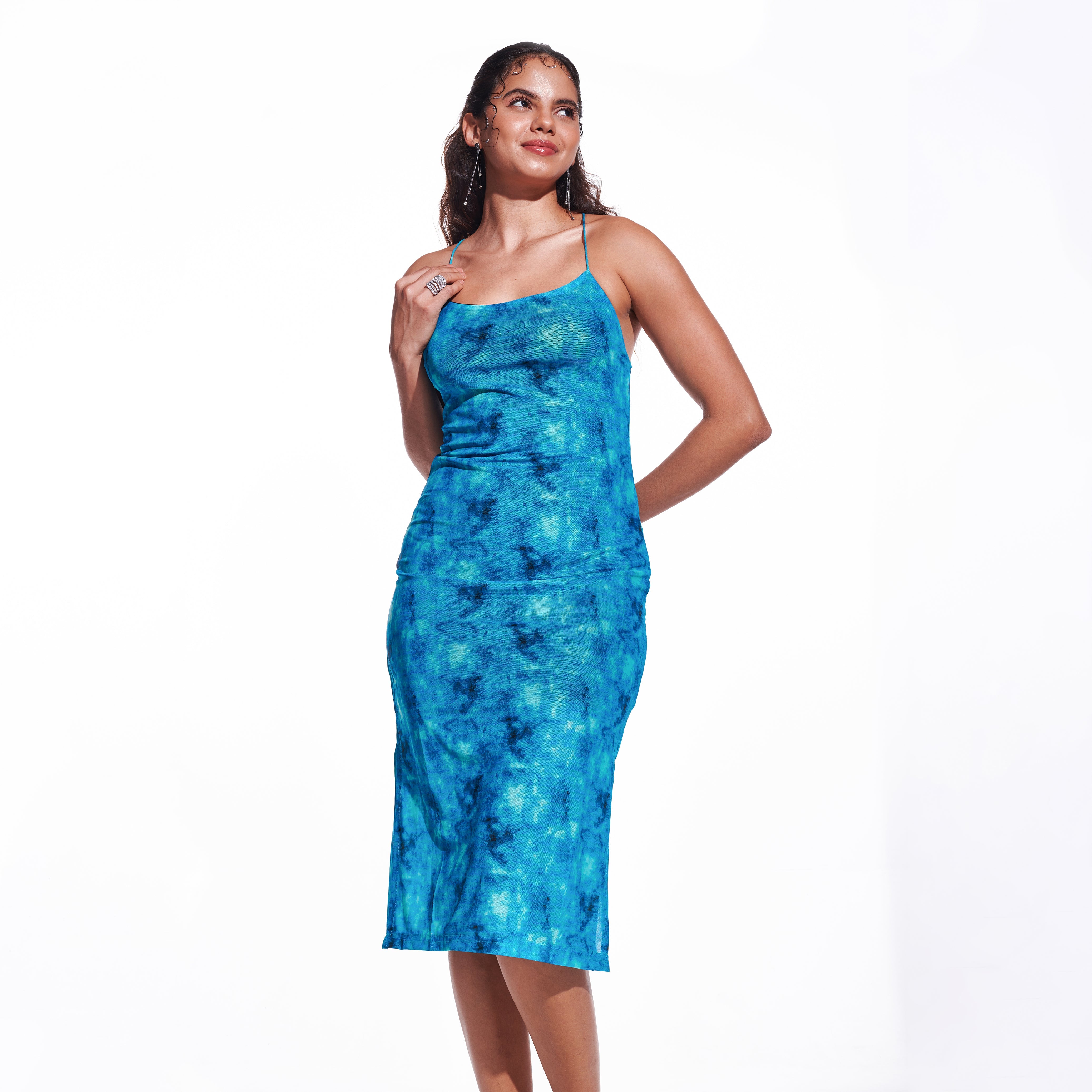 Y2K Printed Mesh Backless Dress