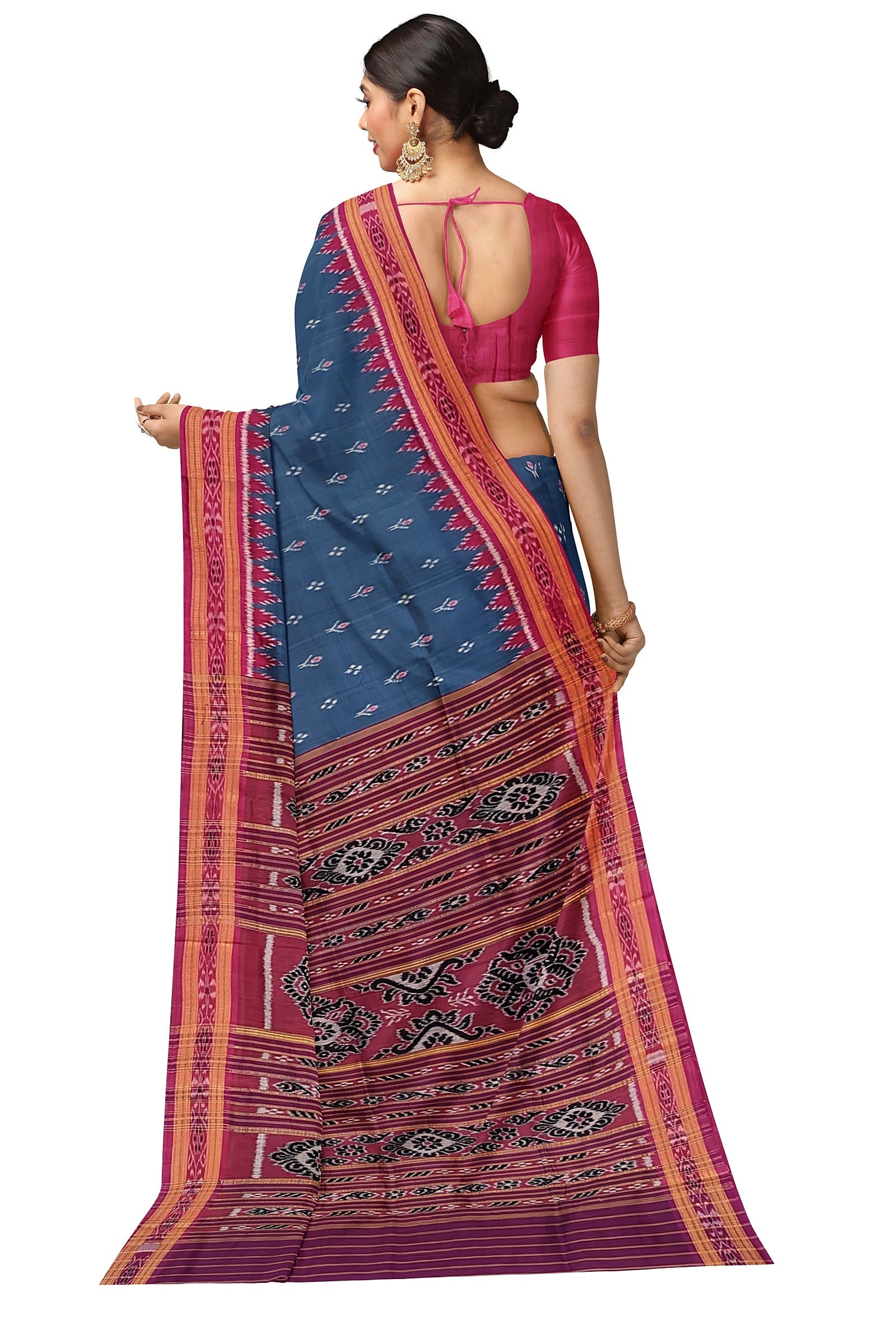 IndianVillèz Steel Blue Mayur Chandrika Odisha Ikat Khandua Silk Saree - view 2