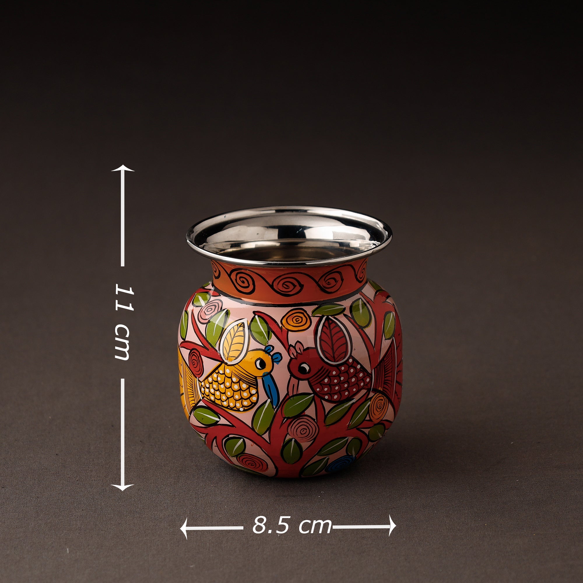 AAYAAS Bengal Patua Handpainted Stainless Steel Lota / Kalash / Container - view 3