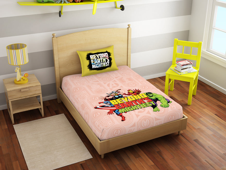 Spaces India Character Tropical Peach - Light Orange 100% Cotton Single Bedsheet - Marvel Avengers By Spaces - view 2