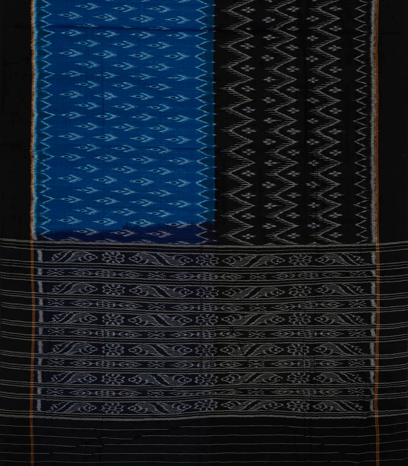 RmKV Blue & Black Handloom Orissa Cotton Saree With Tie & Dye Motifs - view 2