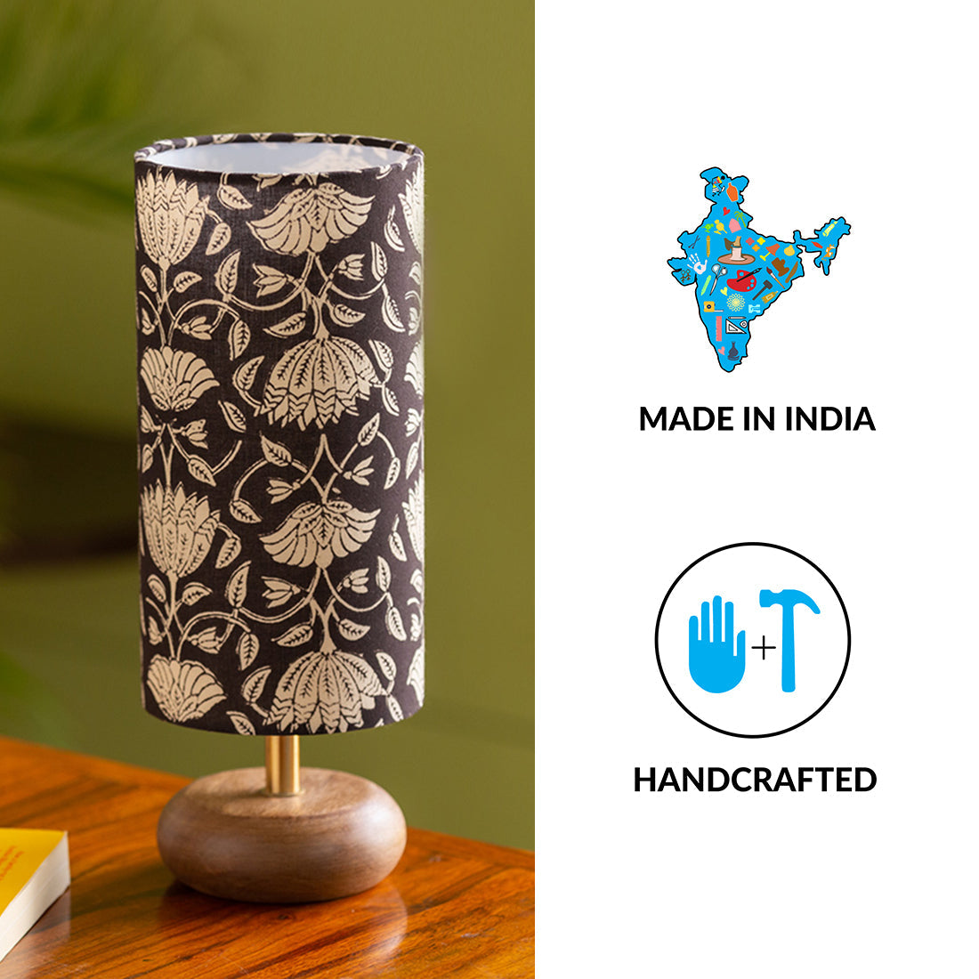 EXCLUSIVELANE 'Blooming Lotus' Cylindrical Table Lamp In Mango Wood (14 Inch) - view 5