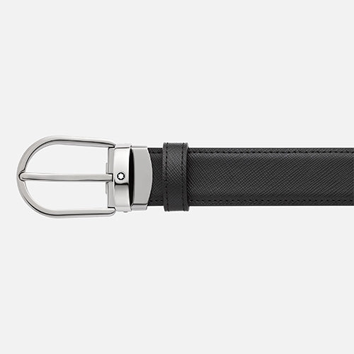 Montblanc Mont Blanc, Horseshoe buckle black/blue 30 mm reversible leather belt - view 2