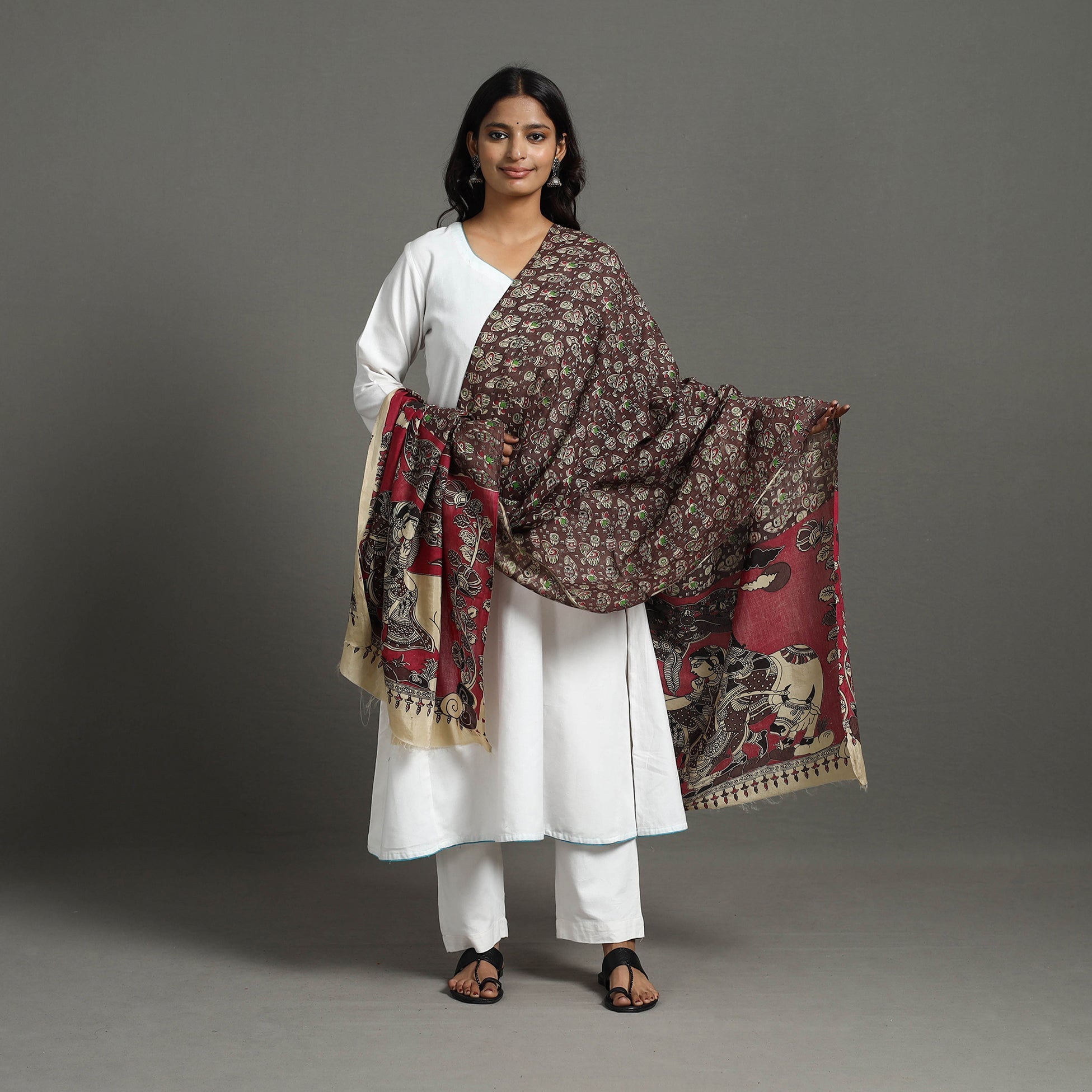 SOUTH KARGHA Brown - Printed Silk Cotton Kalamkari Dupatta 15