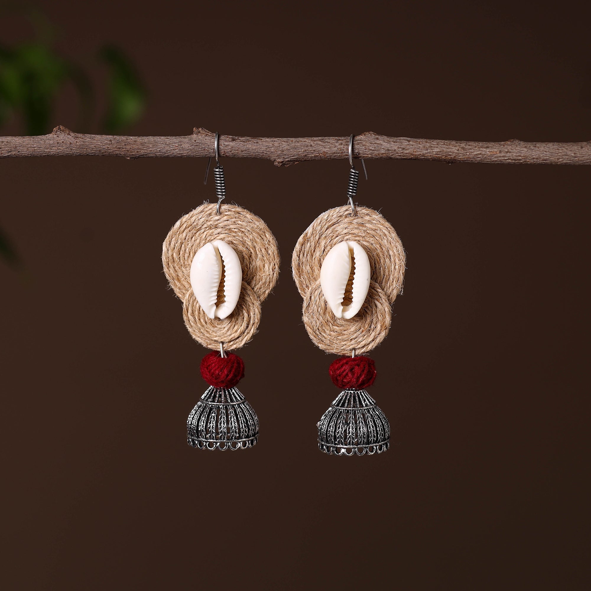 JALPARI Ashika German Silver Jute Jhumki Earrings