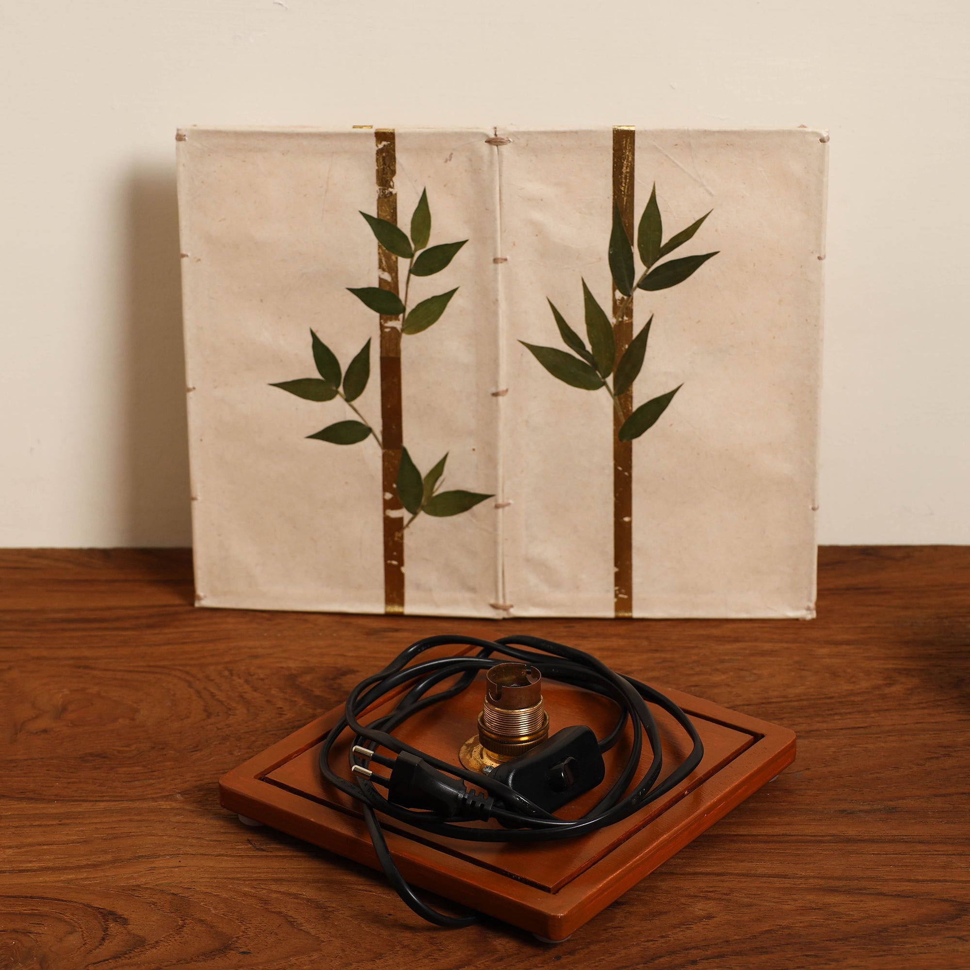 SHRADHANJALI - AN AUROVILLE UNIT Bamboo Art Work Lamp Shade with Wooden Base - view 2
