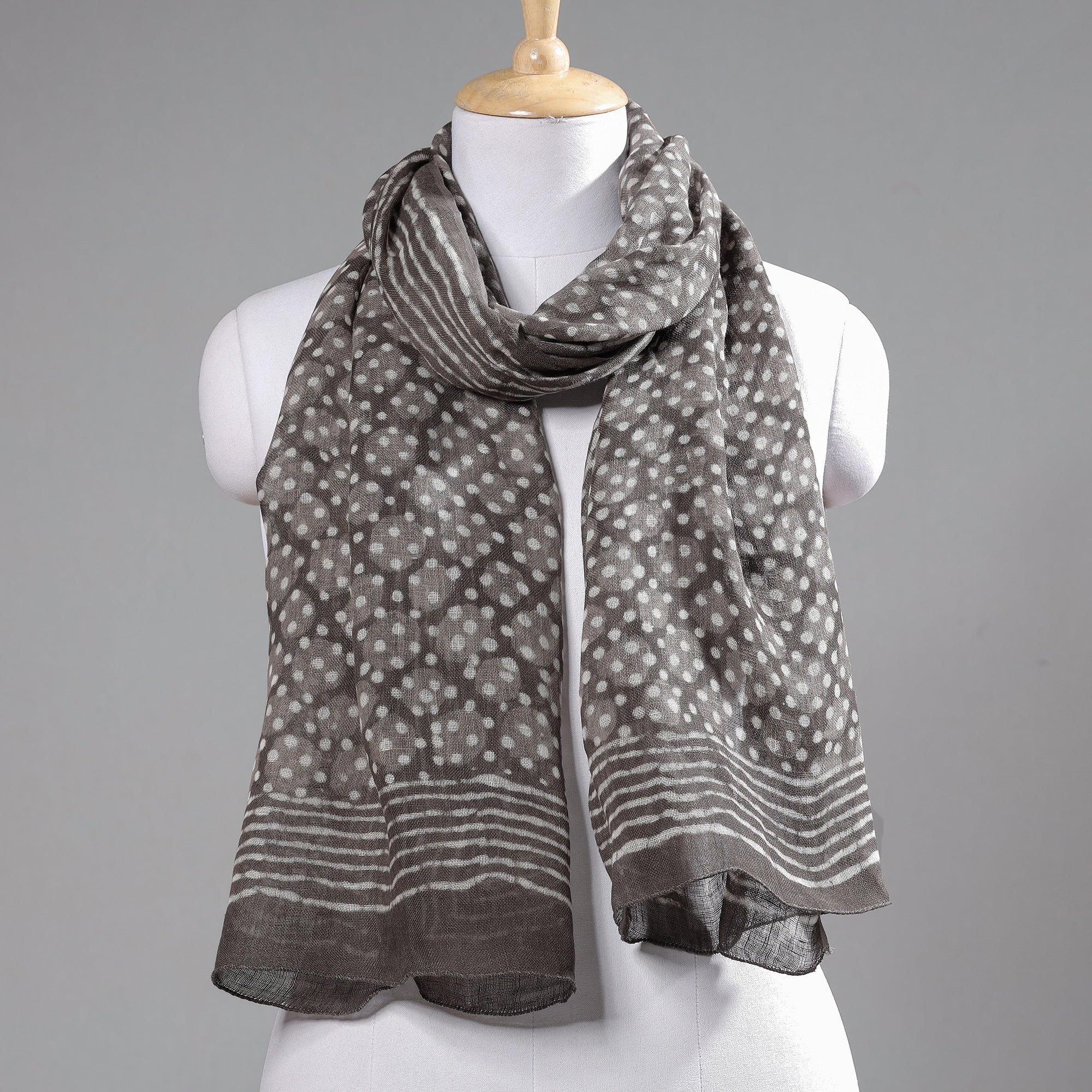 BINDAAS UNLIMITED Brown - Block Art Print Linen Bindaas Stole