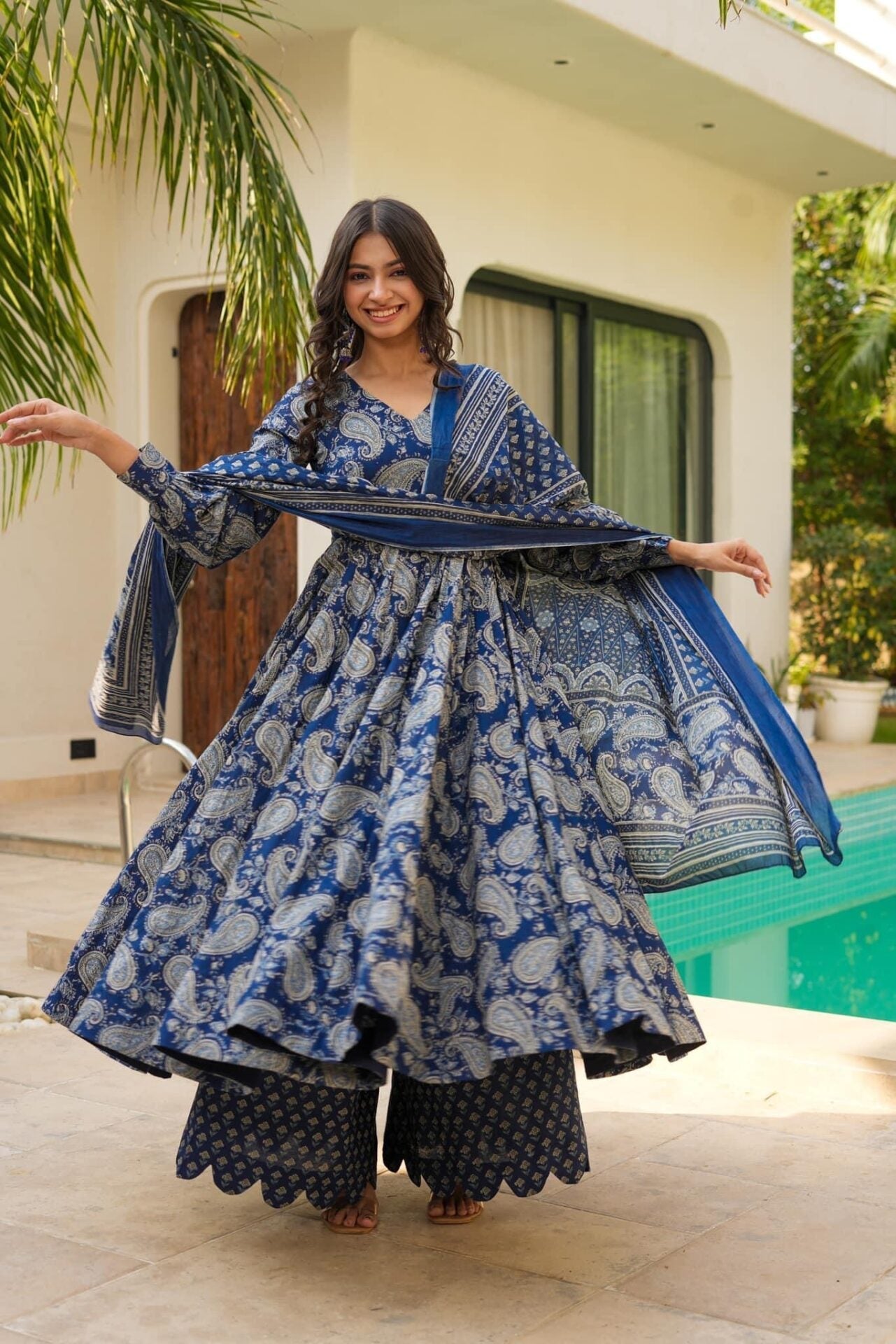 Idaho-o Dewy blue cotton suit set