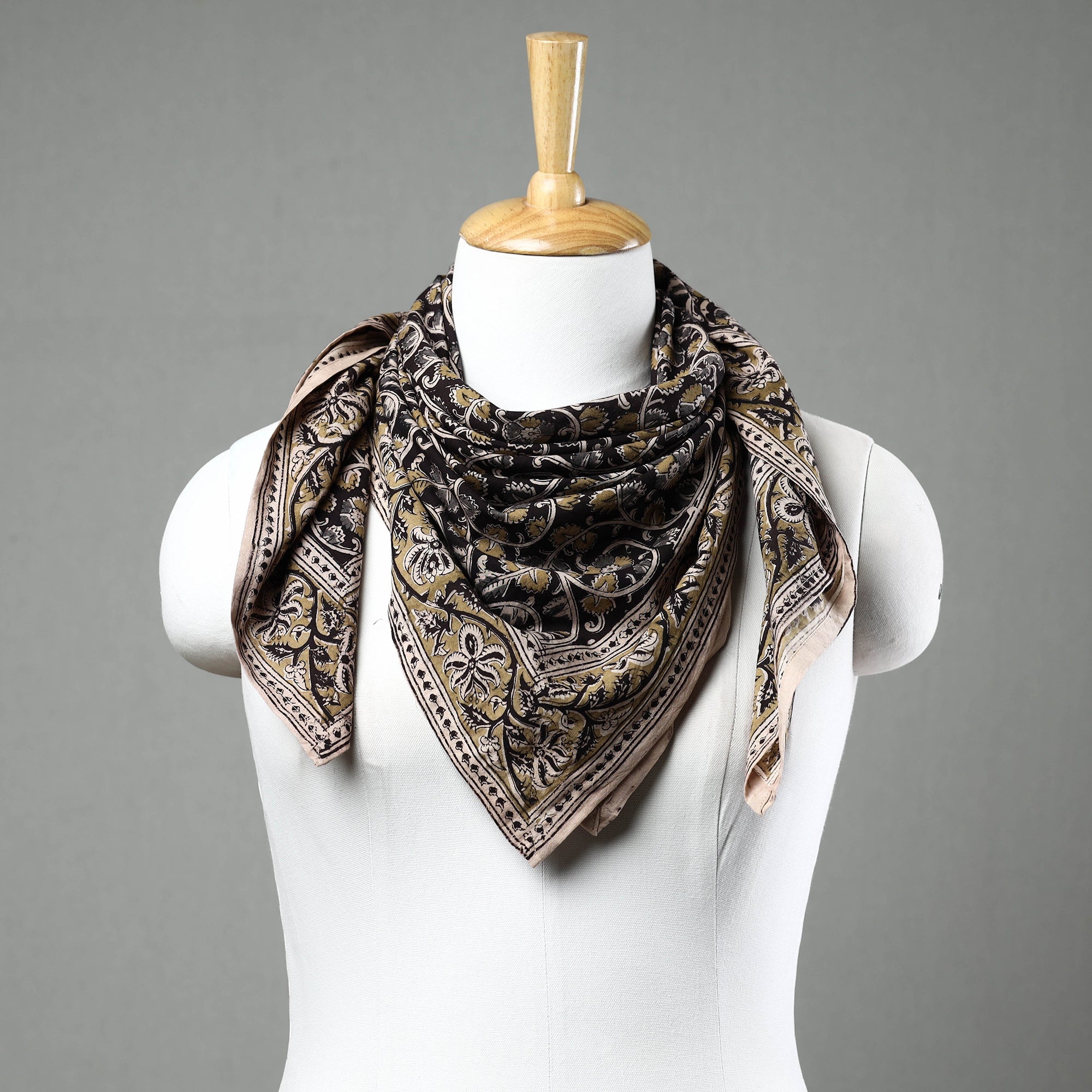 PITCHUKA SRINIVAS KALAMKARI PEDANA Black - Pedana Kalamkari Block Printed Natural Dyed Cotton Scarf 35