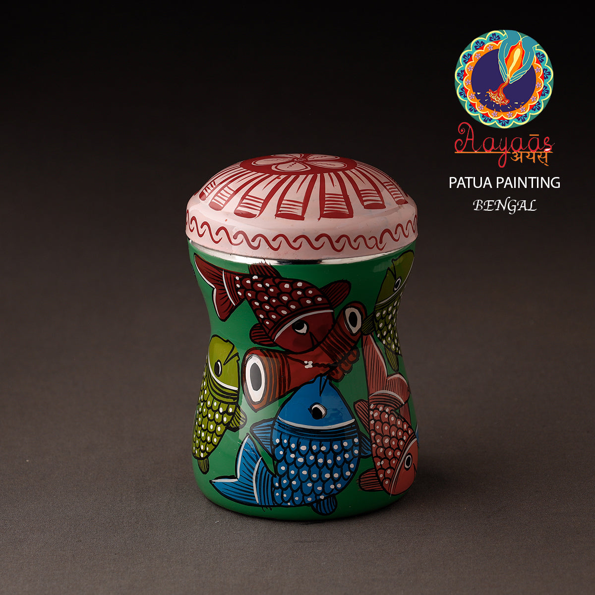 AAYAAS Bengal Patua Handpainted Stainless Steel Multi Utility Container