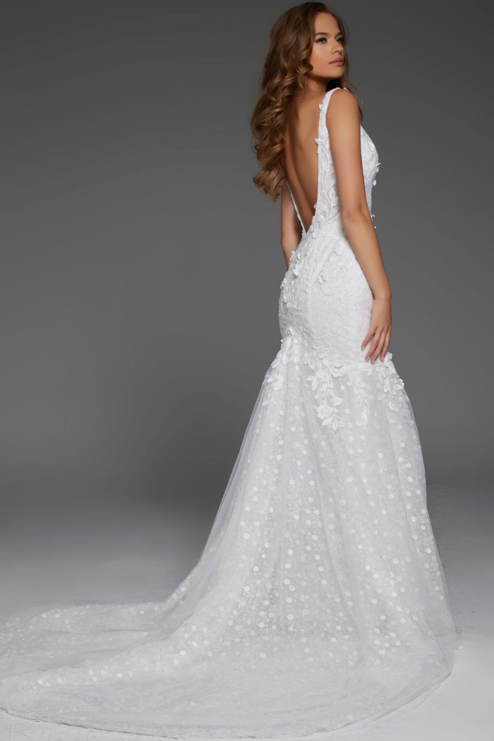 Jovani JB43961 Floral Lace Bridal Gown Long V Neck Wedding Dress - view 2