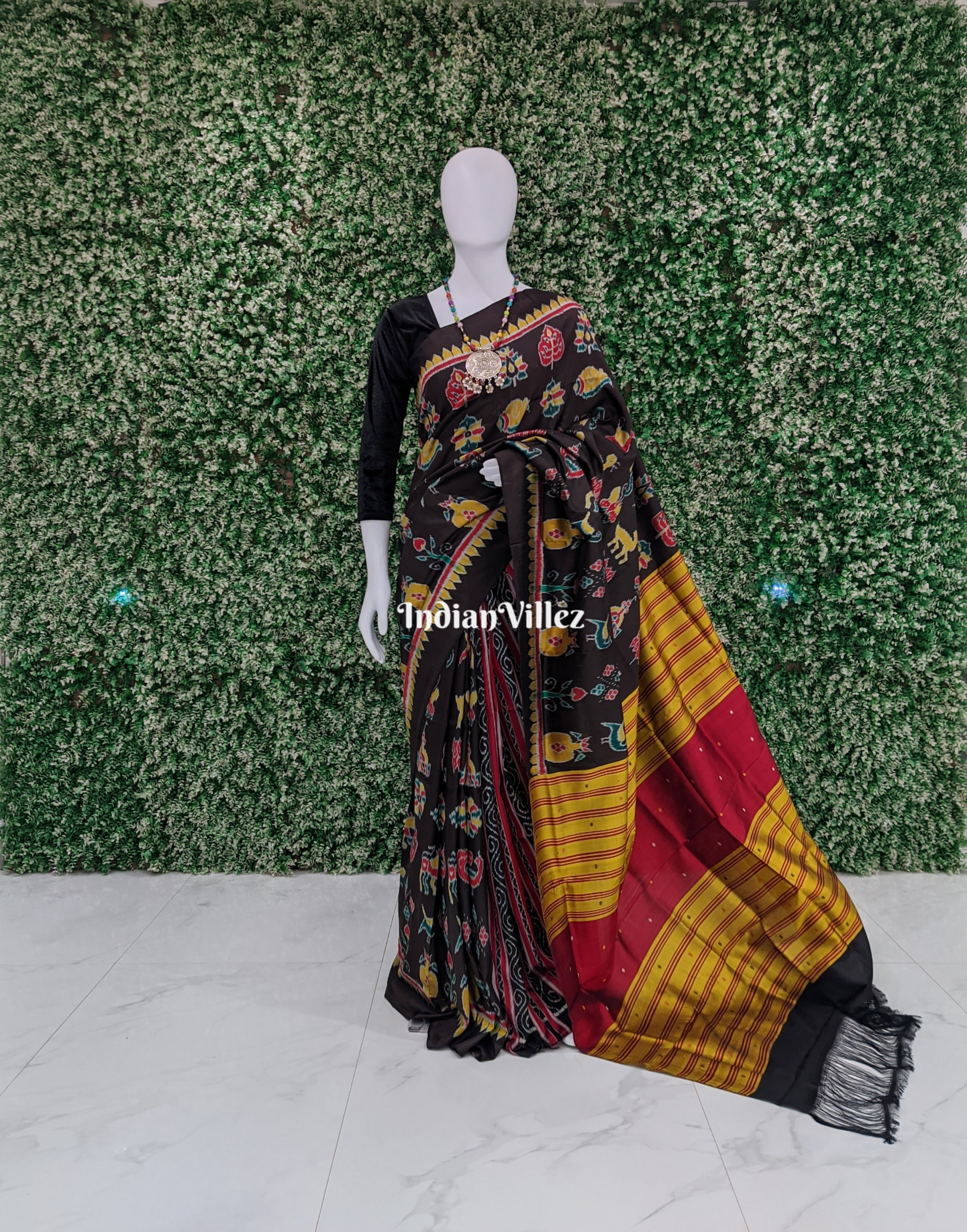 IndianVillèz Black Nabakothi Designer Khandua Silk Saree