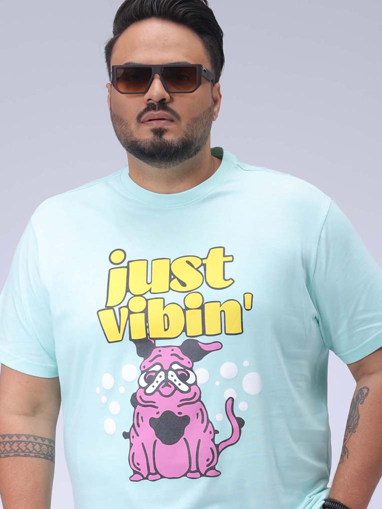 HARDSODA Men's Plus Size Green Regular Fit Placement Printed T-Shirt