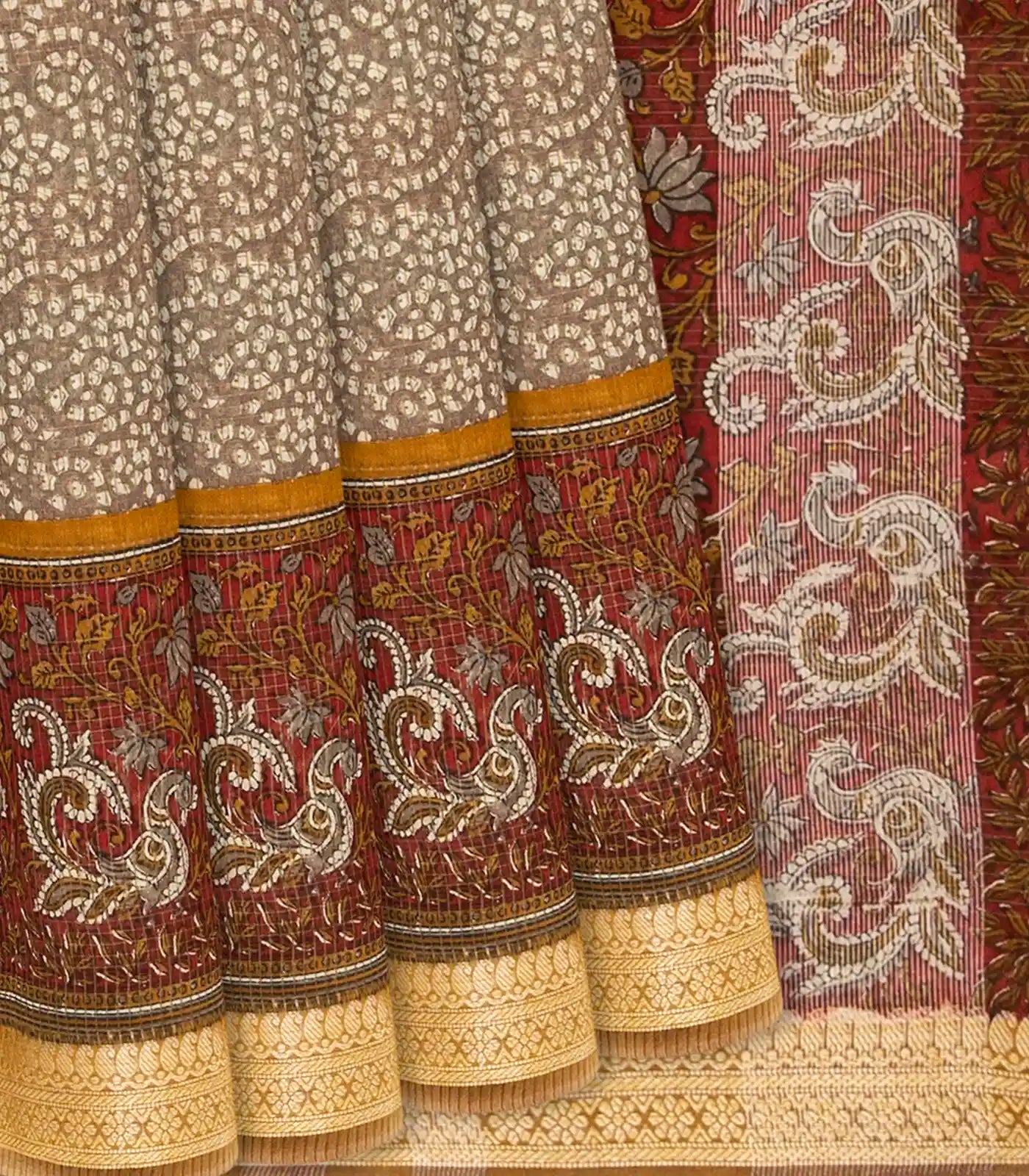 RmKV Grey Woven Chanderi Cotton Saree With Printed Motifs-Grey