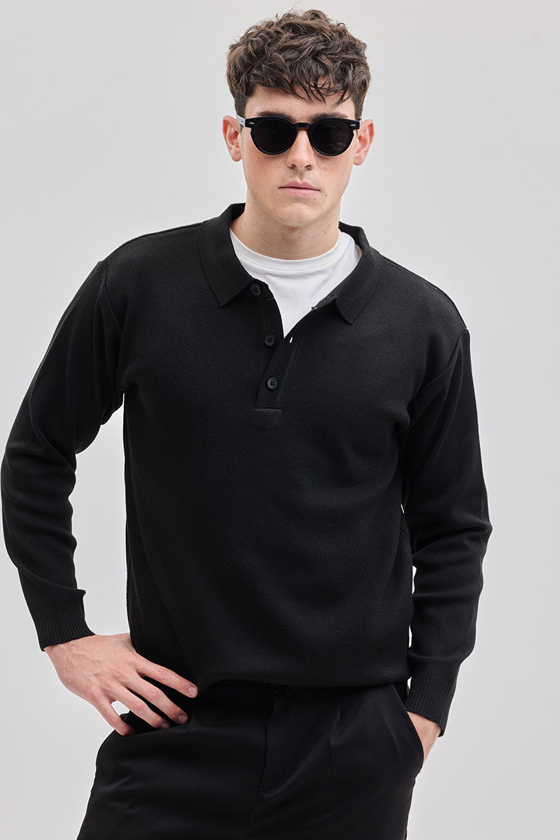SNITCH Black Knitted Polo Sweater