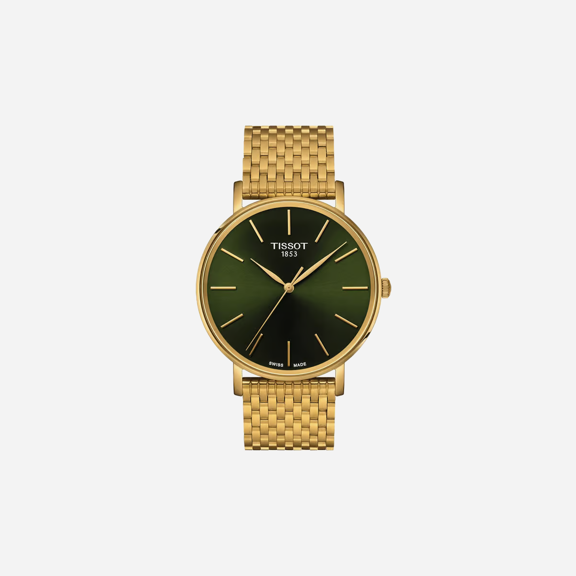 Tissot Everytime Green Dial 40mm Yellow Gold PVD Stainless Steel Bracelet Quartz Watch