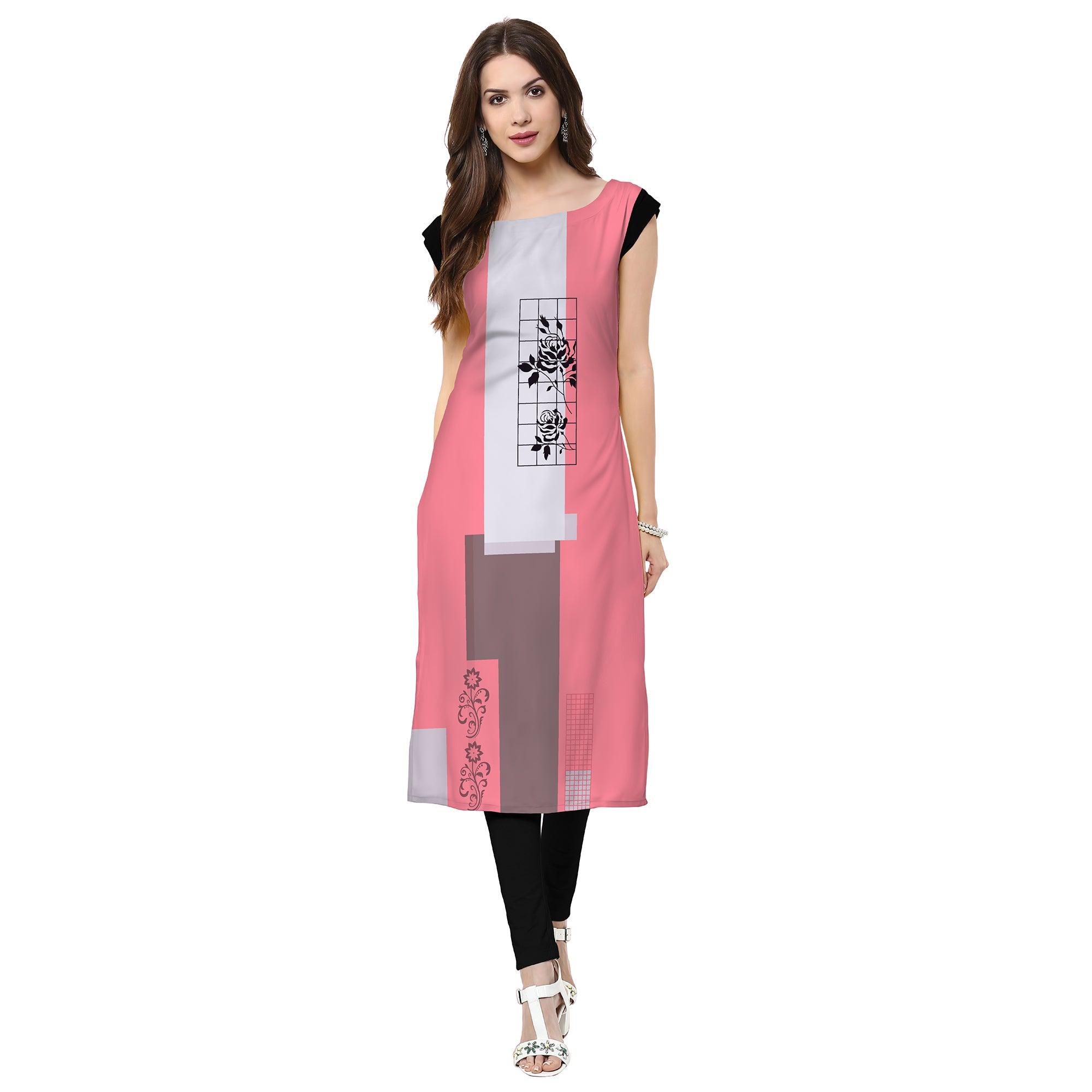 Peachmode Seller Jazzy Light Pink Colored Casual Printed Crepe Kurti