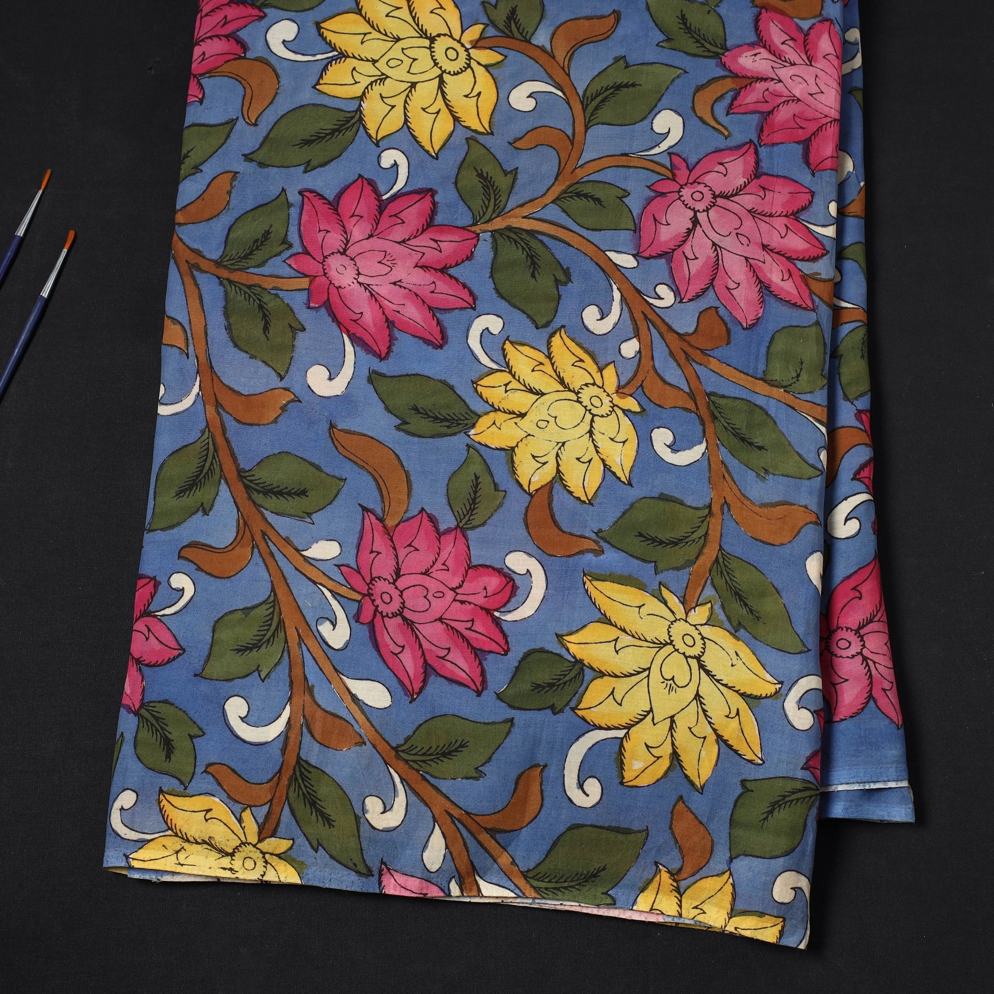 SOUTH KARGHA Blue - Bangalore Silk Srikalahasti Pen Kalamkari Fabric 11 - view 2