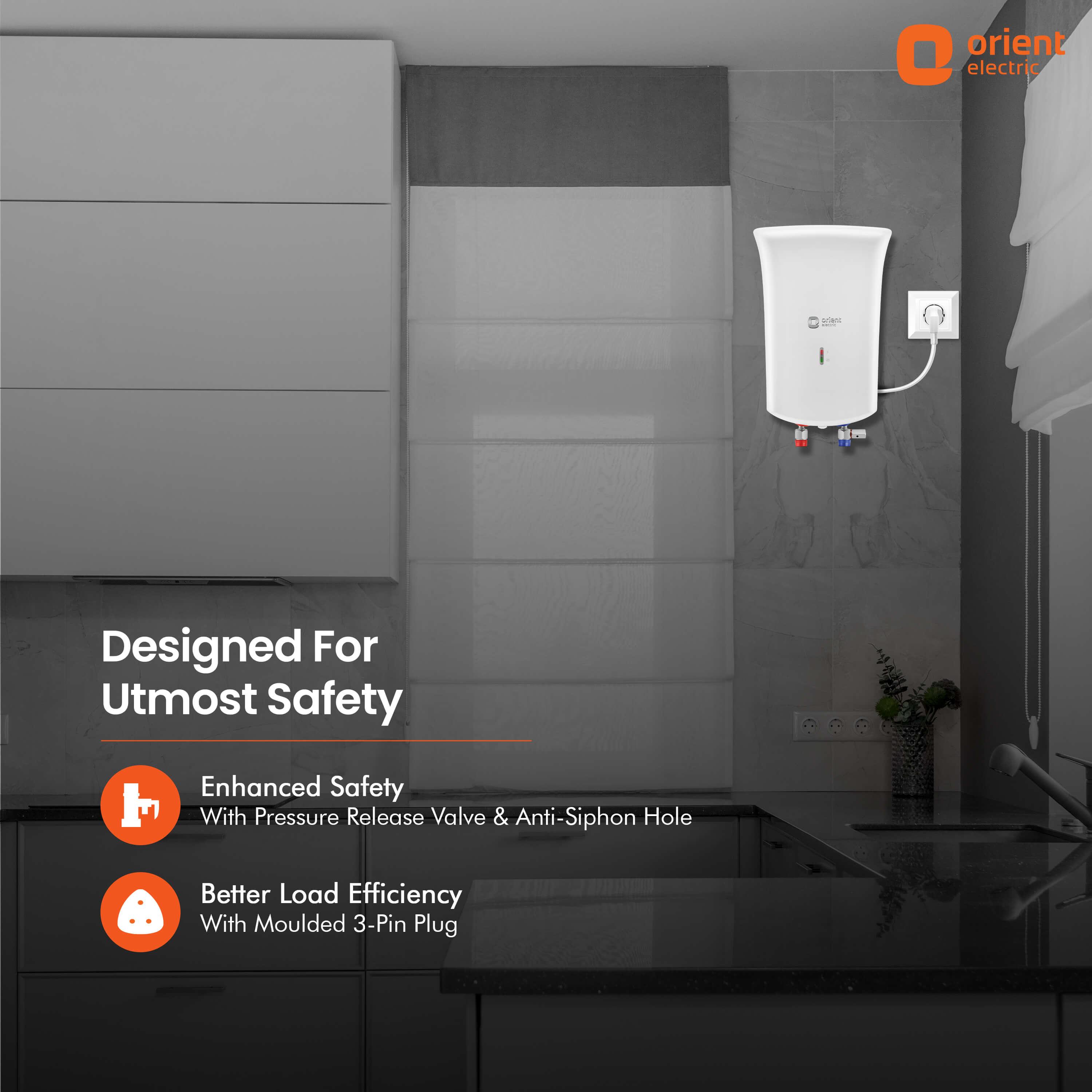 orientelectric Primus 3L Instant Water Heater (Geyser) White | Kitchen Water Heater - view 4