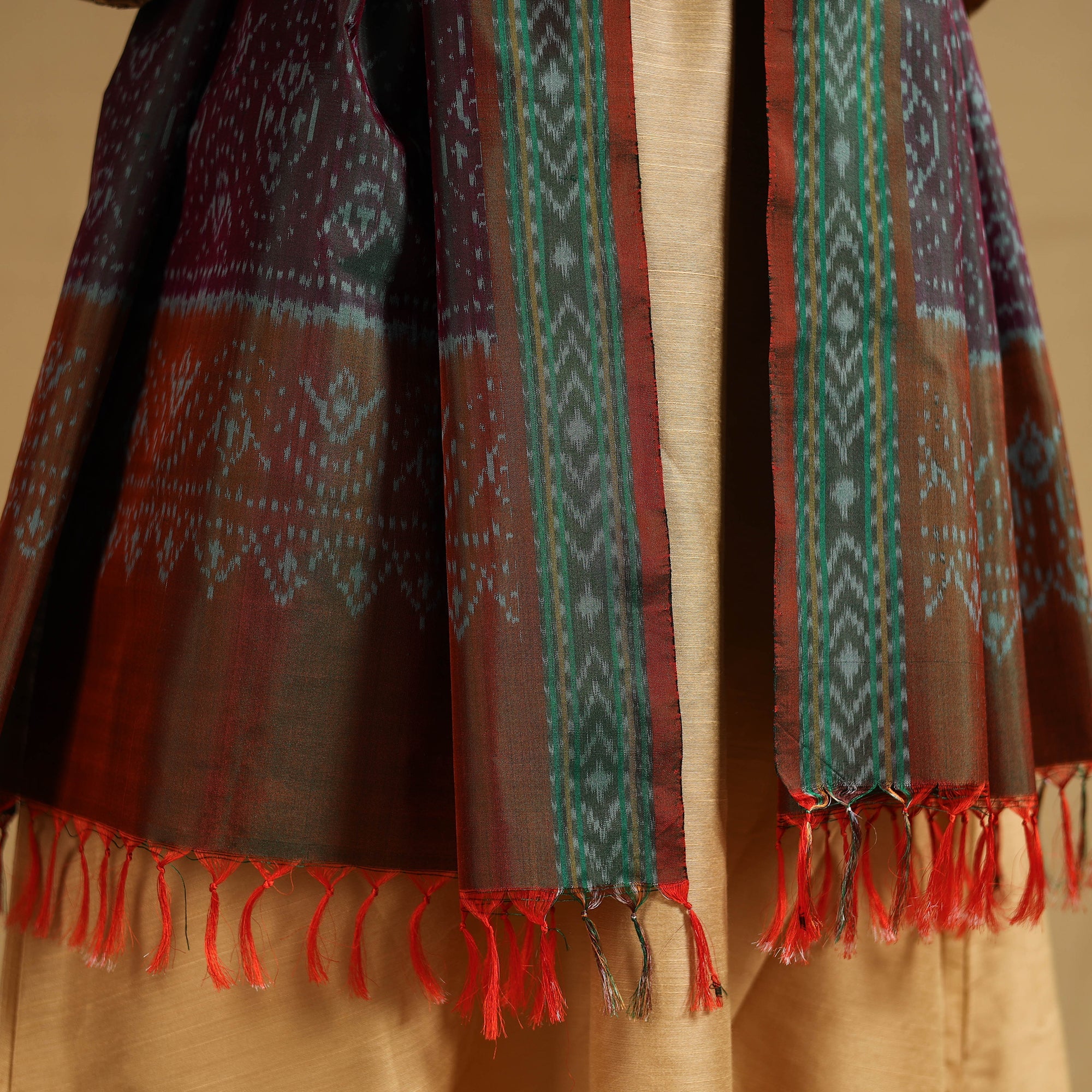POCHAMPALLY IKAT WEAVES BY GOVARDHAN Brown - Handloom Mulberry Silk Pochampally Ikat Stole 12 - view 4
