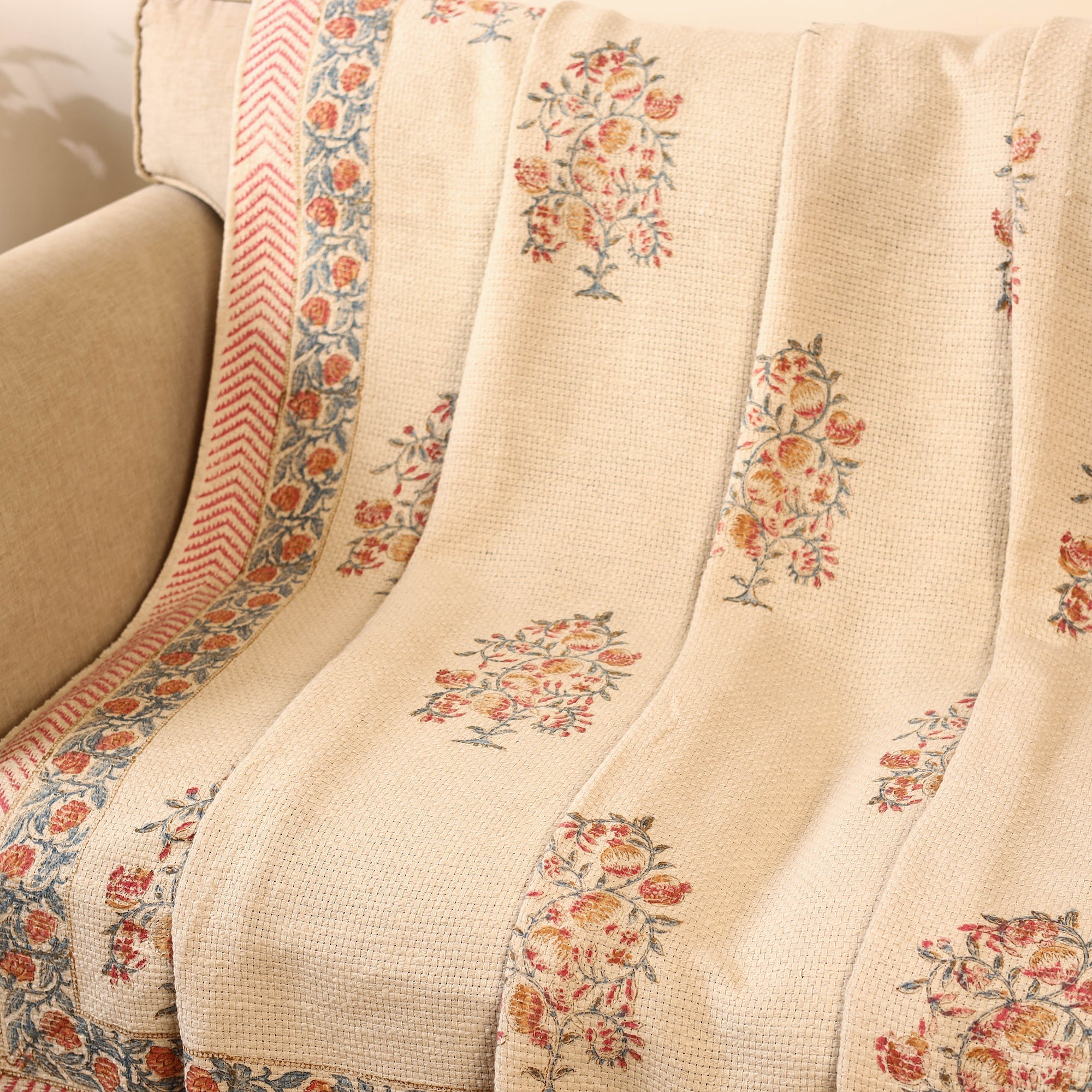 HAVELI CHRONICLES Beige - Sanganeri Print Cotton Sofa Throw (88 x 60 in) 16 - view 2