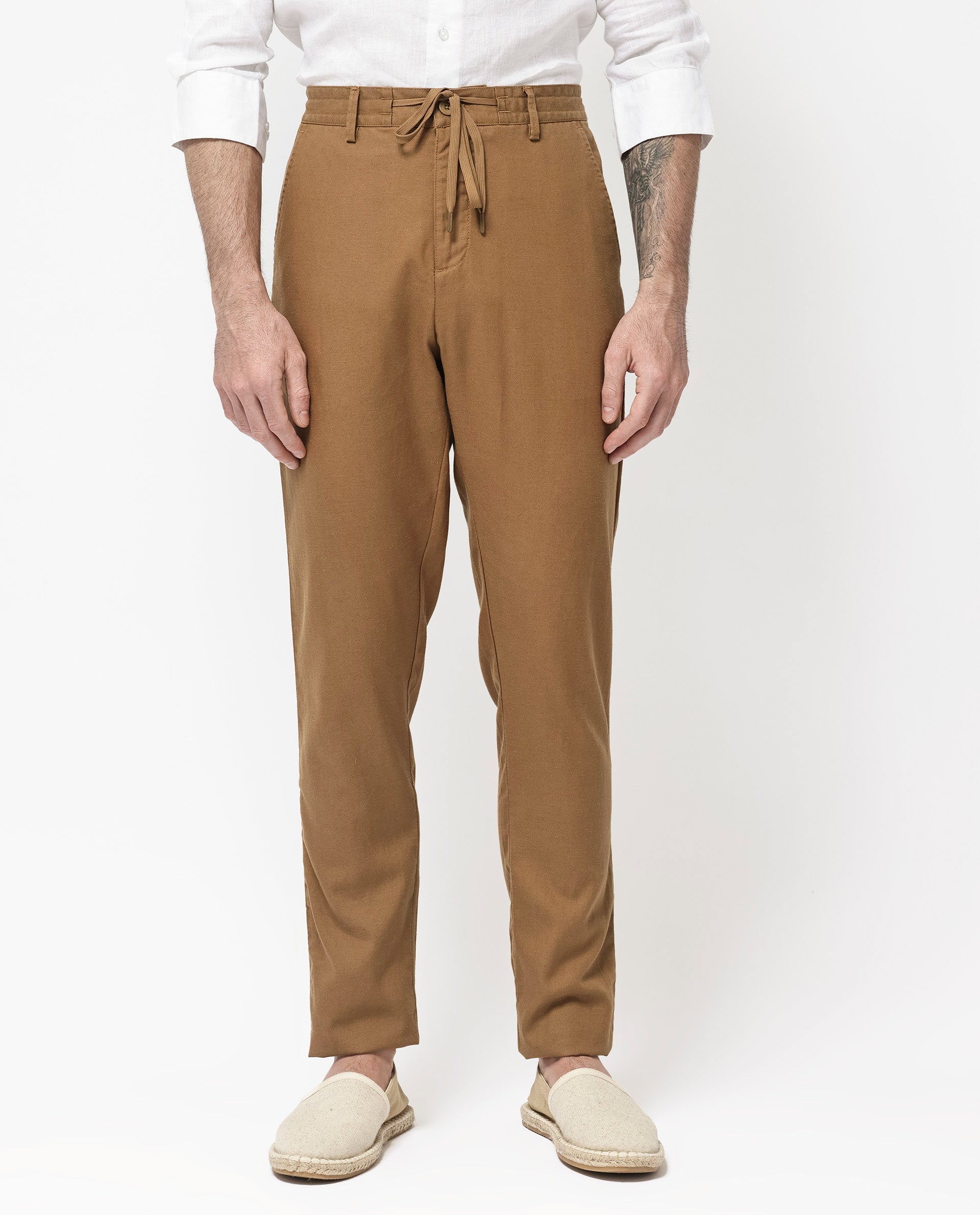 Rare Rabbit Mens Reric Pastel Brown Drawstring Closure Solid Linen Trouser - view 6