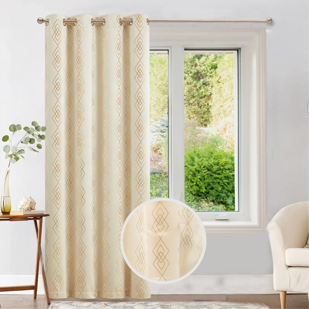 Urban Space -Home Furnishing Store Gold Foil Printed 80-85% Blackout Curtains - Pack of 1 - Diamond - Beige - view 2