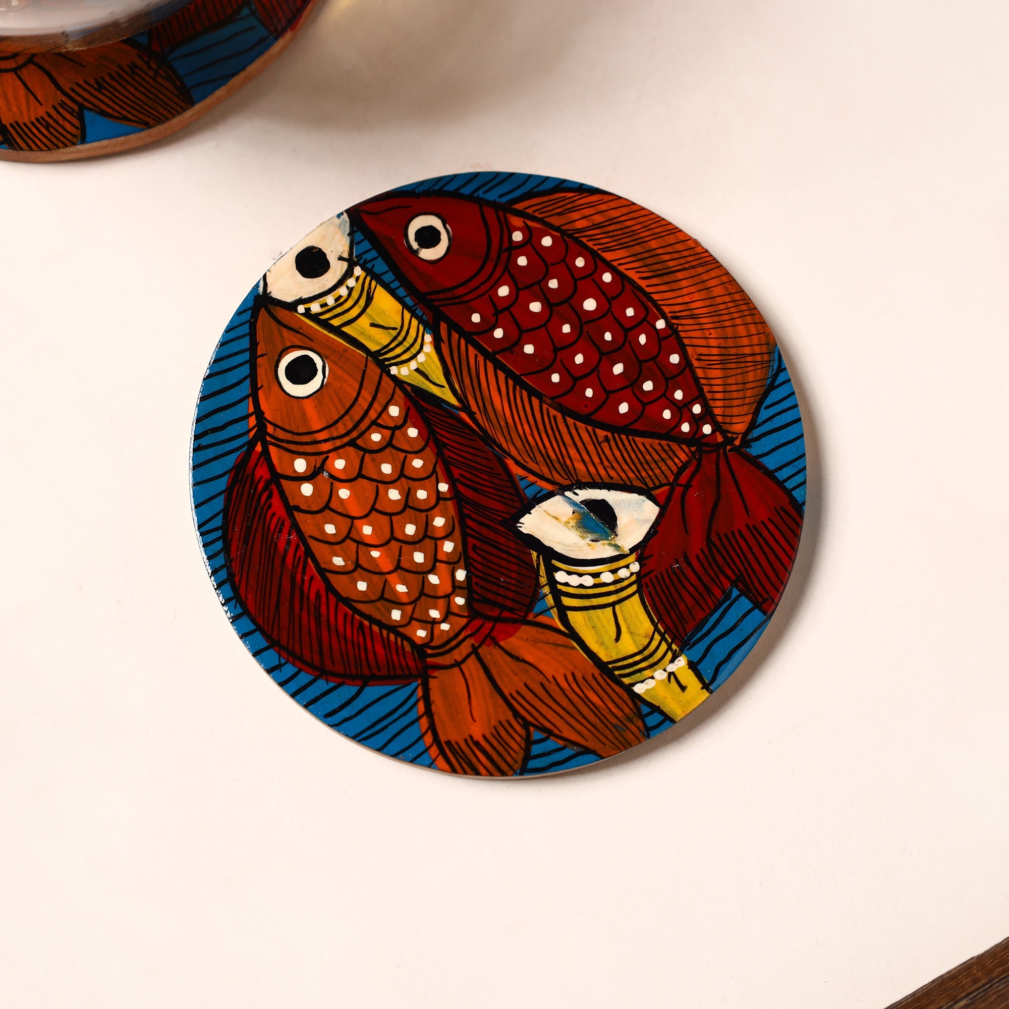 ITOKRI CRAFTS INITIATIVE Bengal Patua Handpainted Akashmoni Wooden Coasters (Set of 4) 46 - view 2