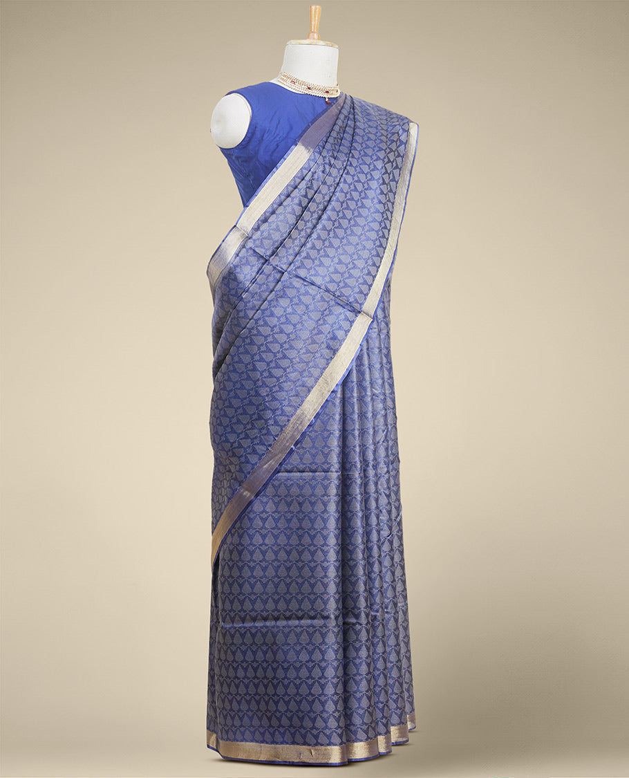 Pothys Blue leaf design tusser silk saree with self zari border - view 2