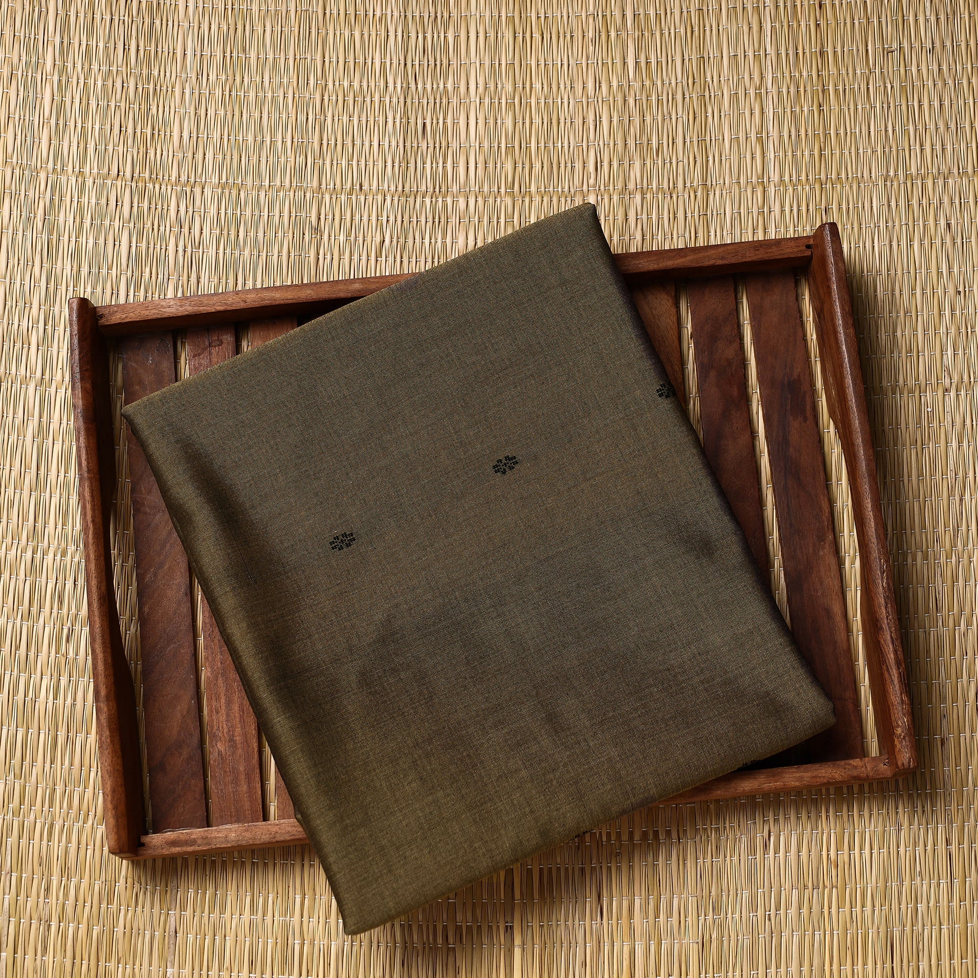 CHANDERI BY RAUPH KHAN Brown - Pure Handloom Thread Buti Cotton Unisex Kurta Material - 3 Meter