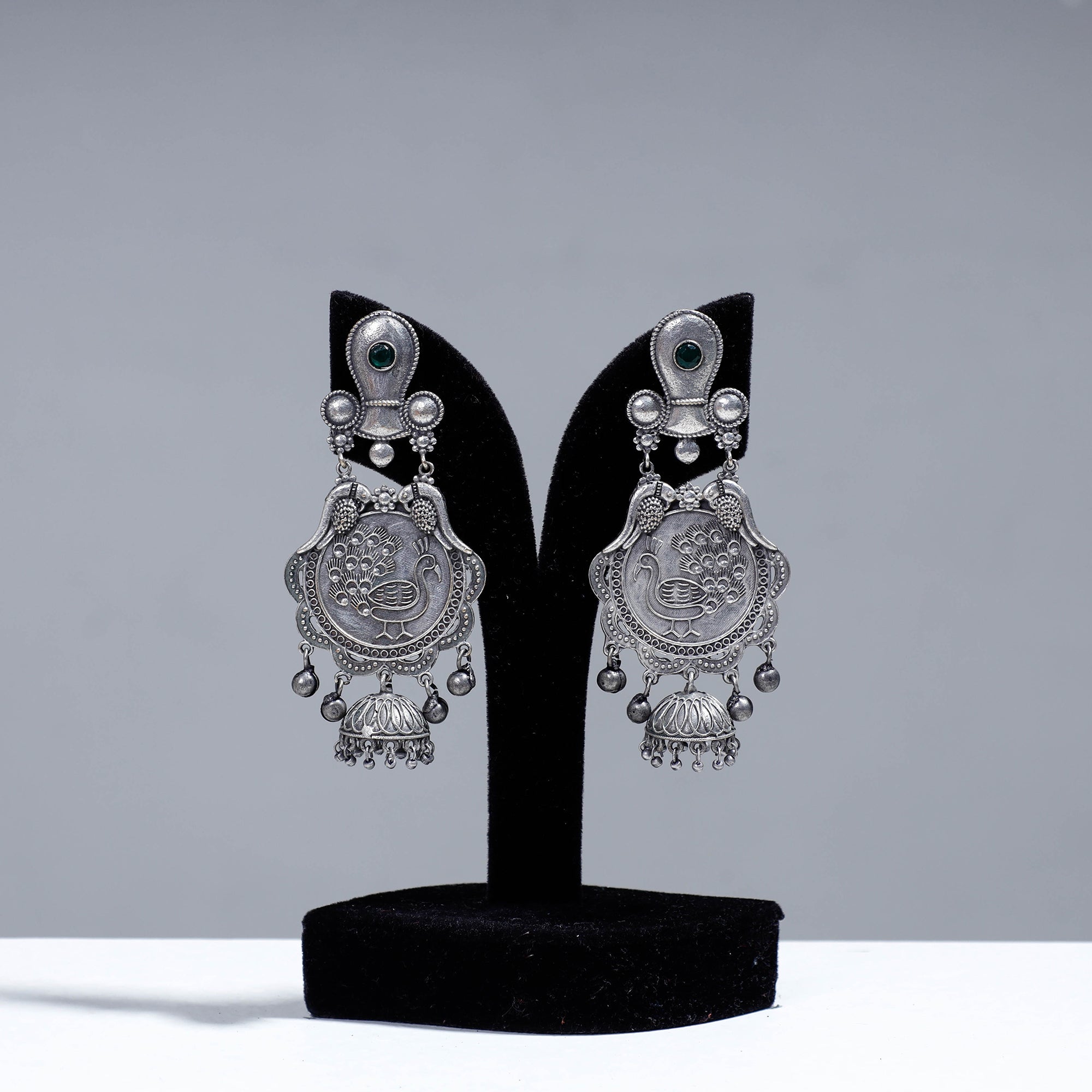 WHITE RIVER STORIES Antique Silver Finish Oxidised Brass Base Earrings