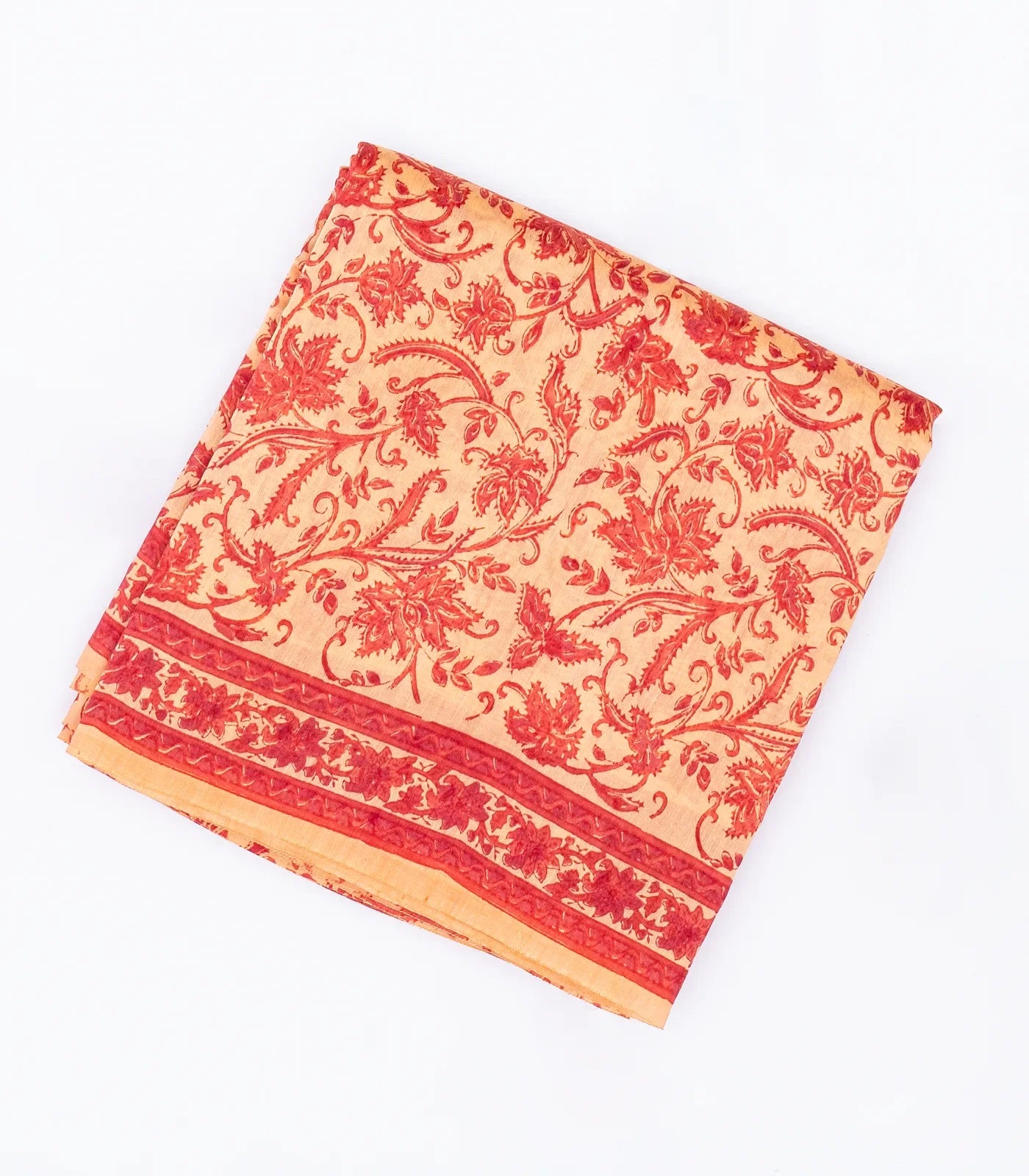 RmKV Sandal Handloom Chanderi Cotton Saree With Printed Floral Motifs