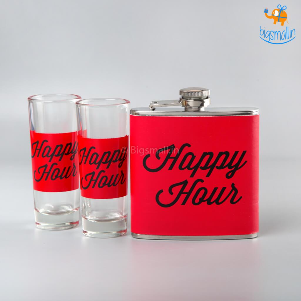 Vinny Y Happy Hour Flask and Shot Glasses Set