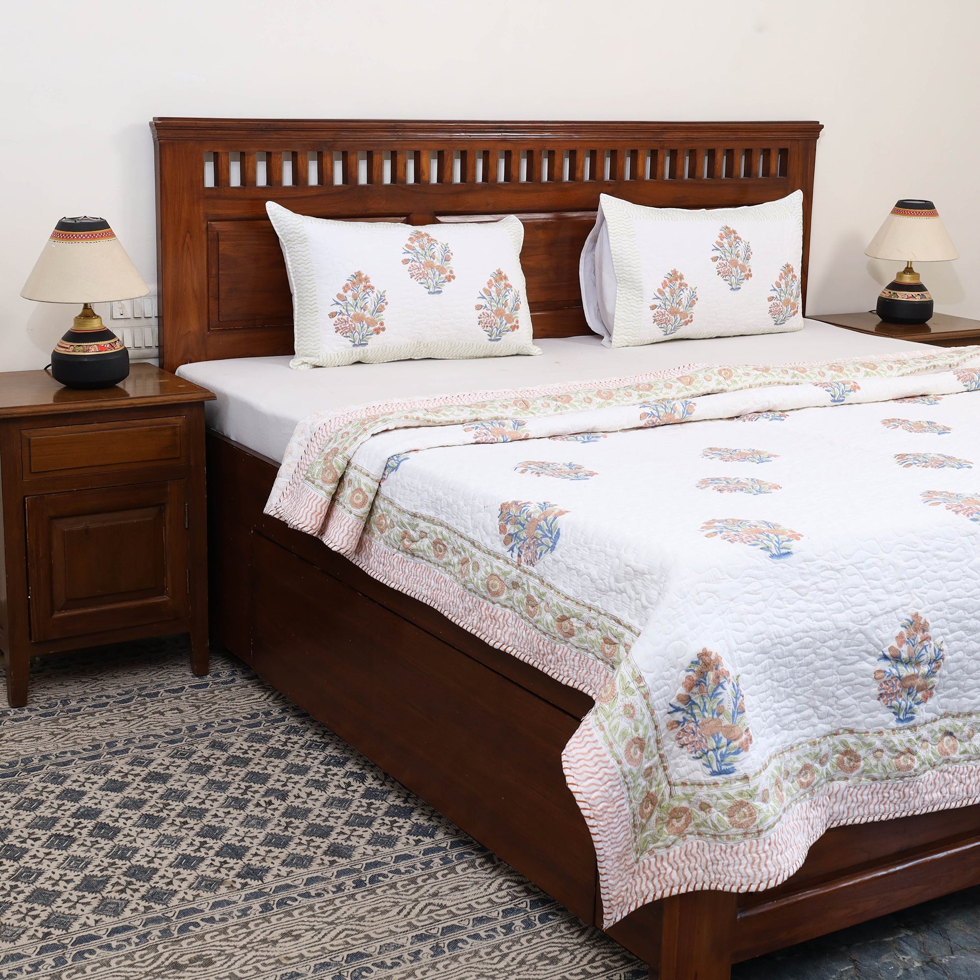 HAVELI CHRONICLES Blue - Double - Reversible Sanganeri Block Print Cotton Quilt Set 04