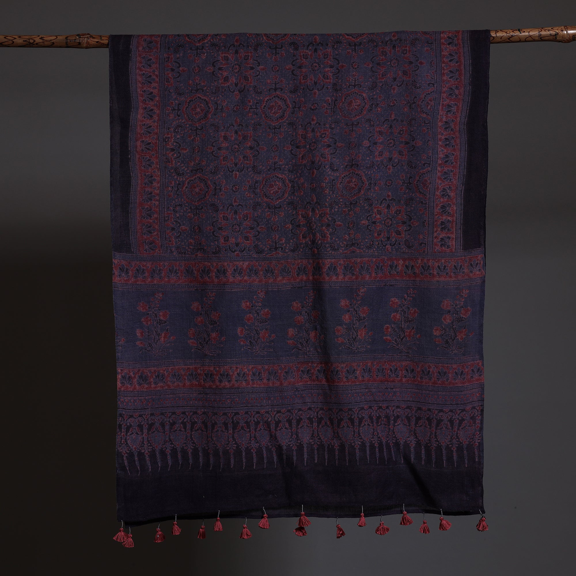 AJRAKH BY SUFIYAN ISMAIL KHATRI Blue - Block Print Woolen Ajrakh Stole - view 2