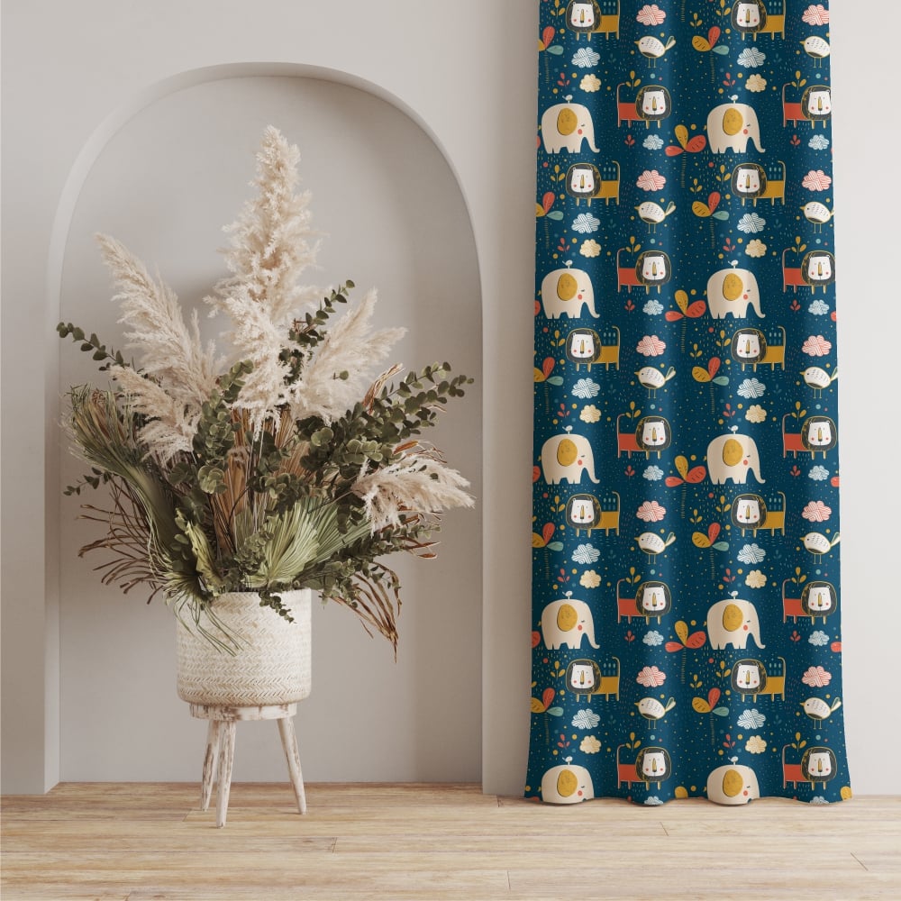 Urban Space -Home Furnishing Store Blackout Curtains, Digital Printed Curtains, Pack of 1 Curtains - Lion King Blue